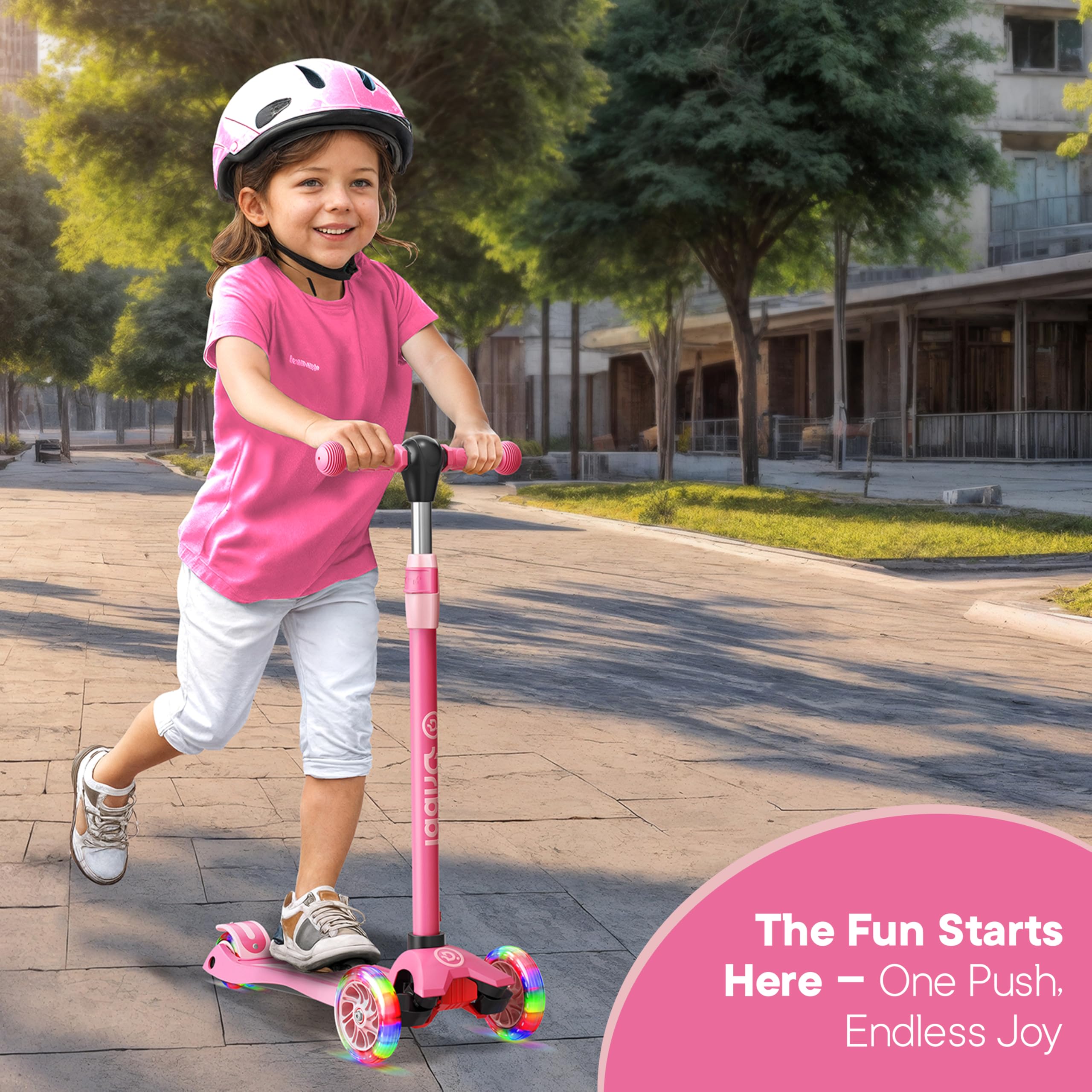 Dribbl 3-Wheel Kids Scooter - Lean-to-Steer Technology, Adjustable Height Handlebar, Wide Anti-Slip Deck, Scooter for Boys & Girls Ages 3+, Child Safety Approved, Support Riders Up to 165 lbs, Pink