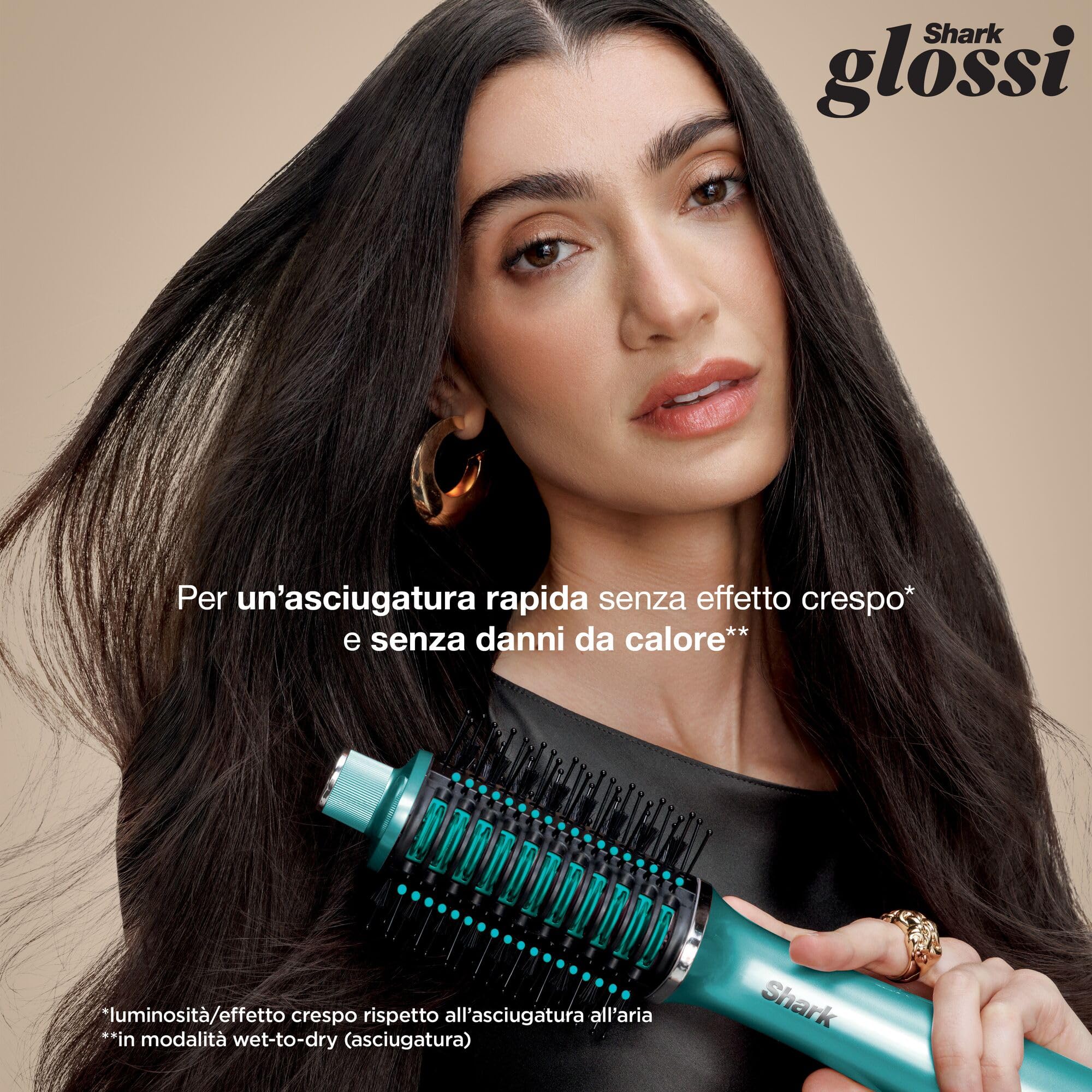 Shark Glossi Styler e spazzola lucidante ad aria calda 2 in 1 turchese | qualità professionale, piastre in ceramica, volumizza senza effetto crespo, Gloss Lock, tutti i tipi di capelli, HT302EUTL