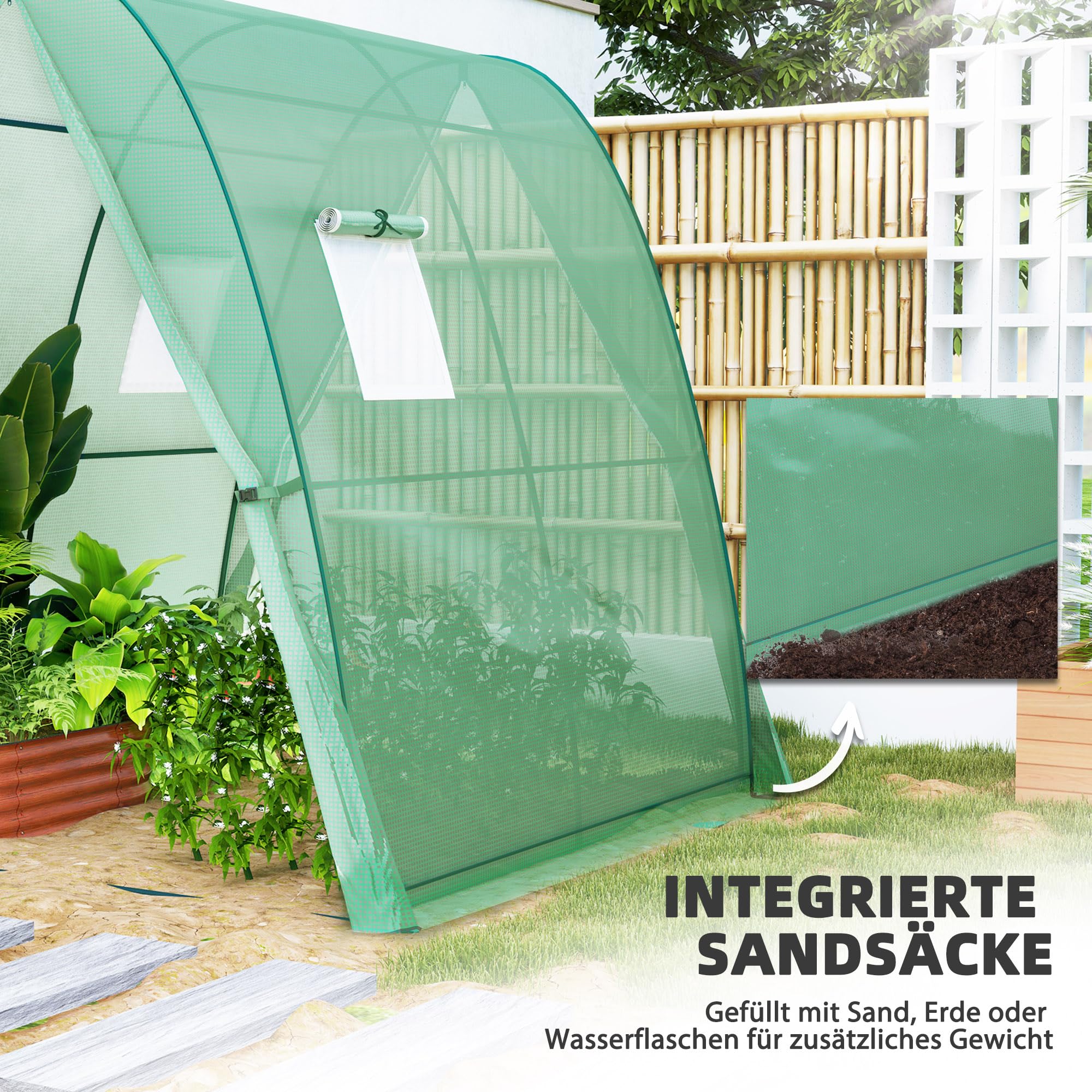 Invernadero Outsunny con Puerta Enrollable, 2 Ventanas, Invernadero de lámina de Acero Resistente al Invierno, Invernadero para balcón, jardín, casa para Tomates 180 x 180 x 200 cm, Invernadero para