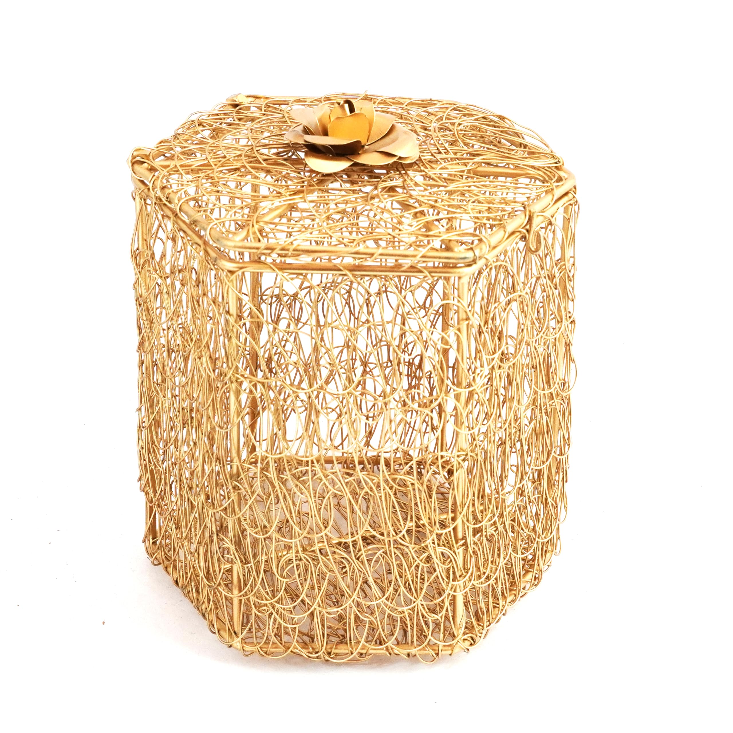 Panier de fête décoratif doré en maille métallique rigide au design luxueux