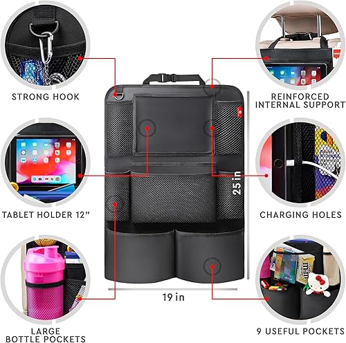 Miniatura 6 de Helteko Organizador de asiento trasero de automóvil, protector de asiento trasero con soporte para tableta de pantalla táctil, organizador de