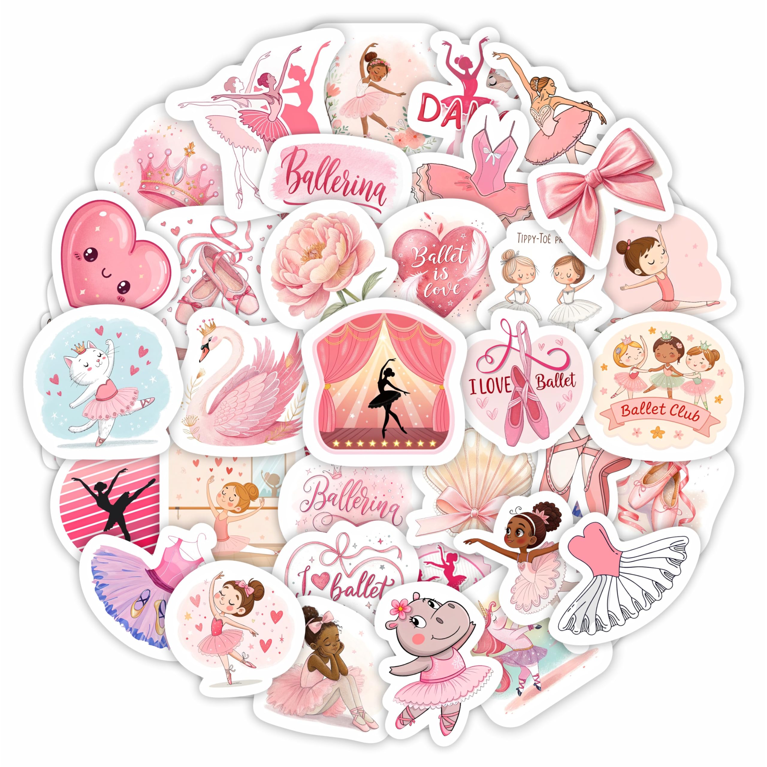 100Pcs Ballerina Stickers for Girls, Ballet Stickers - Ballerina Party Favors -Cute Ballet Decals - Gift for Women & Men — image 1