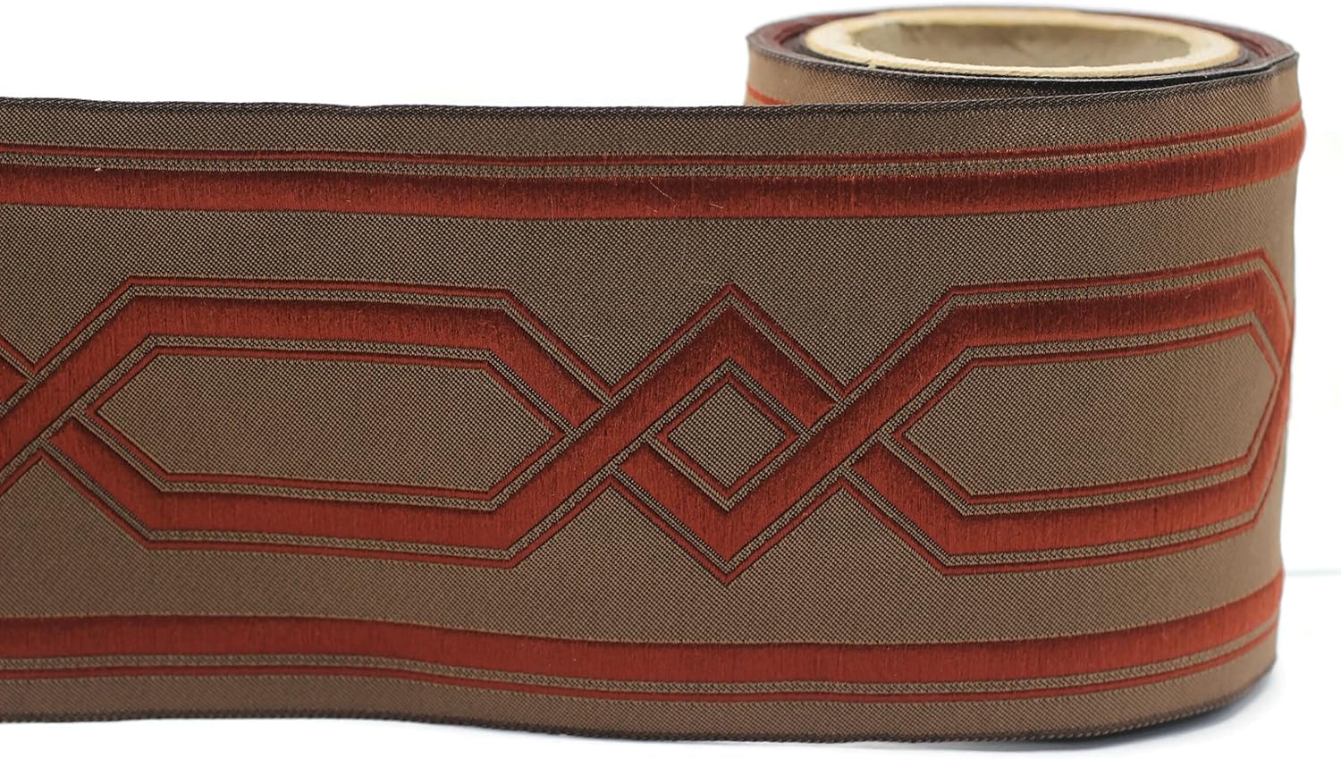 3.8 Yards Spool 3.9" Brown & Ginger Geometric Drapery Trim Jacquard Ribbon for Your Drapes Curtains Drapery Banding Trim Tape V5 178