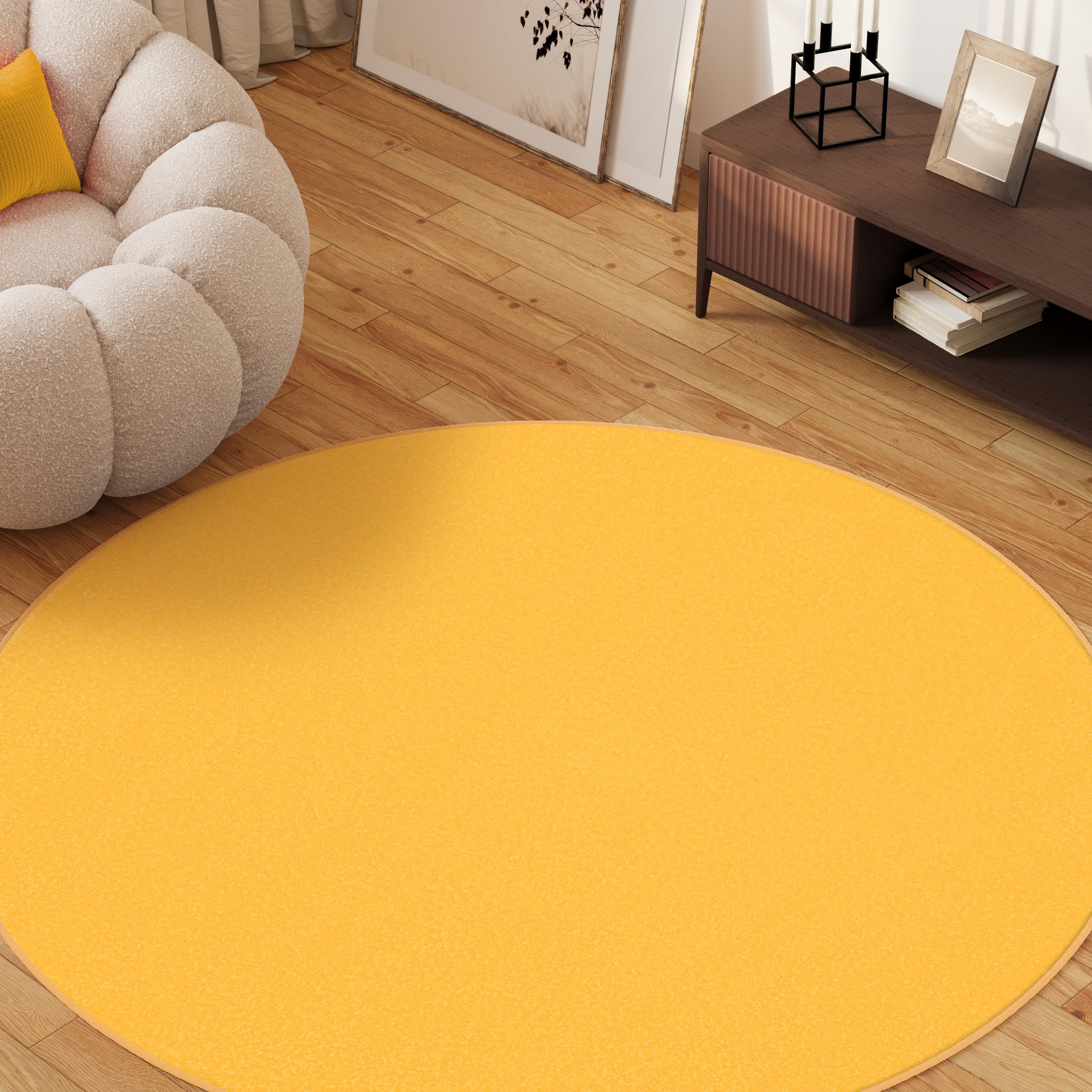 TAPISO Mono Rund Teppich Kurzflor Indoor Outdoor UV-beständig Gelb Einfarbig Wohnzimmer Schlafzimmer Kinderzimmer Modern Design ÖKO-TEX 240 x 240 cm