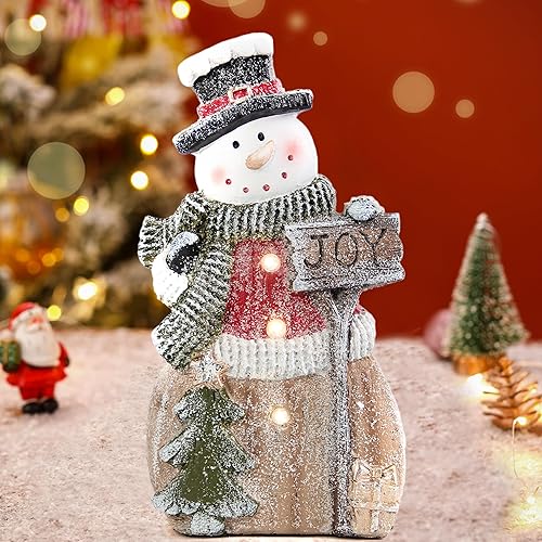 Miniatura 5 de Estatua de muñeco de nieve con luces LED para decoración de Navidad, decoración de vacaciones para estantería, chimenea, manto, mesa de interior,