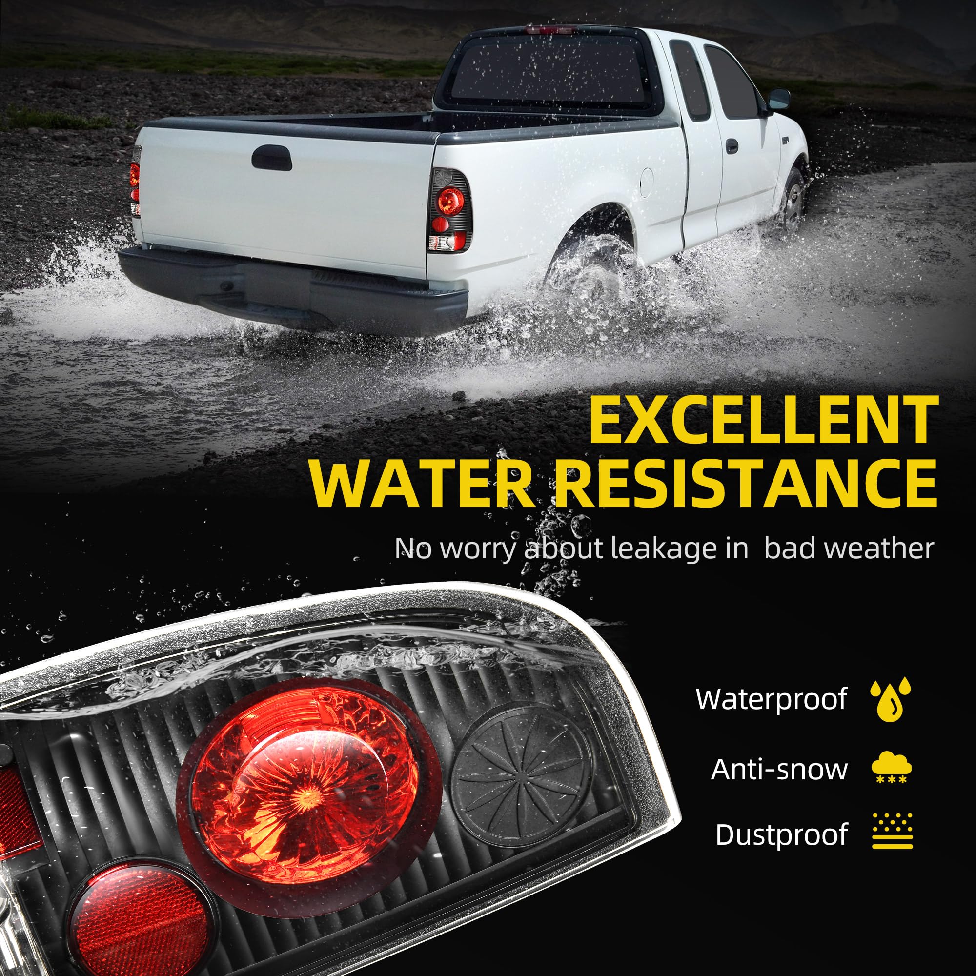 DWVO Tail Lights Compatible with 1997 1998 1999 2000 2001 2002 2003 Ford F-150/97 98 99 F-250 F-350 F-450 F-550 Super Duty Fits Styleside Models Only DO NOT Fit Flareside Models Taillights