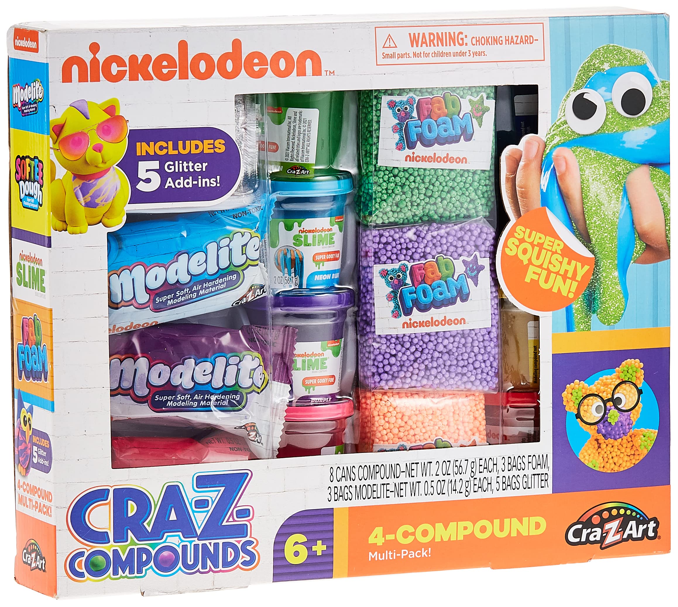 NickelodeonCra Z Compounds 4 Compound Multi Pack Includes 5 Glitter Add Ins, Multicolor, Ca-18775