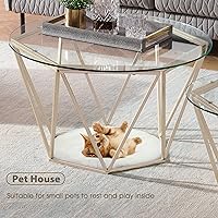 Vista 7 de ivinta Juego de 2 mesas de centro redondas anidadas, modernas mesas de centro con vidrio templado y marco de metal para sala de estar, Diamon Dorado