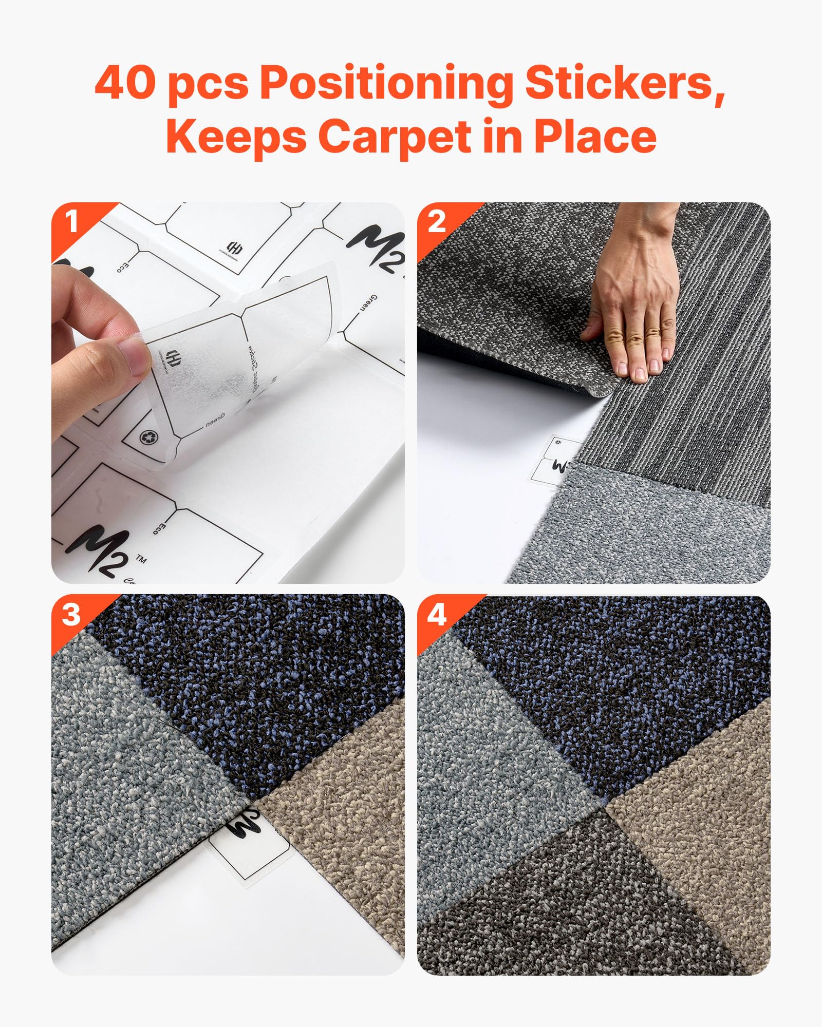 VEVOR Teppichfliesen 500 x 500 x 6 mm, 24er-Pack, selbstklebender Teppichboden mit Fläche von 6,2 m², Teppich Bodenbelag, einfacher DIY-Austausch für Wohnzimmer und Büro, mehrfarbig