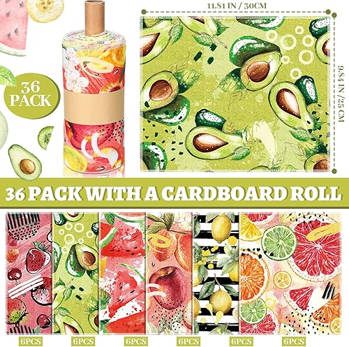 Miniatura 5 de Juego de 36 paños de cocina reutilizables de frutas, toallas de algodón lavables para el hogar (color fresco)