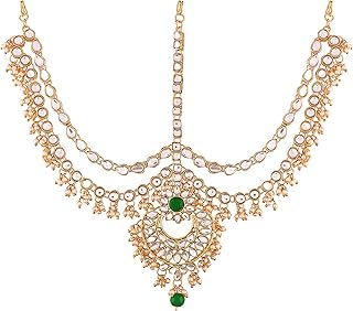 i jewels Gold Plated Traditional Kundan & Pearl Matha Patti/Maang Tikka for Women (T2014)-picture-32