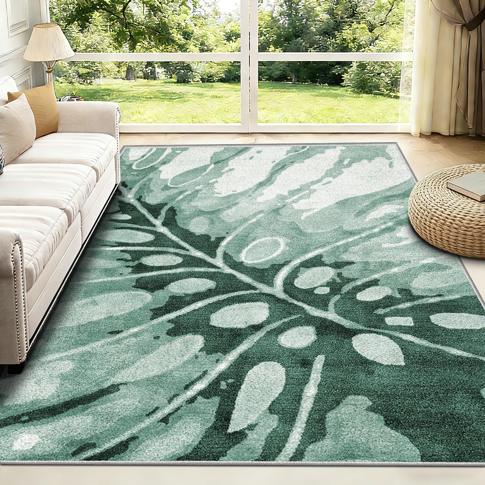 FTCJWL Machine Washable Rug, Large Abstract Monstera Leaf Area Rug for Living Room, Modern Sage Green Tropical Short-Pile Carpet, Non-Slip Indoor Botanical Rug for Bedroom (180x250cm) — image 1