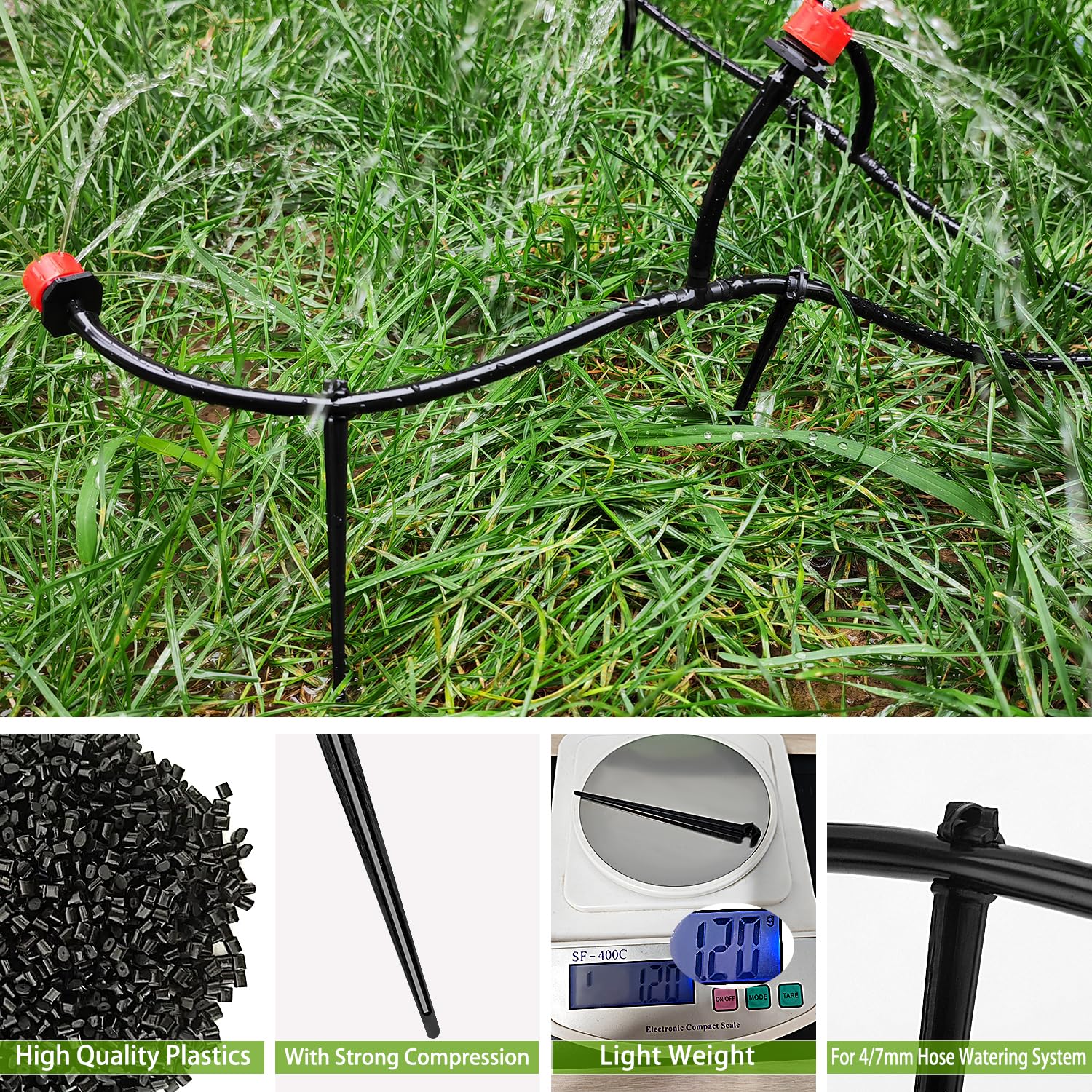VooGenzek 100 Piezas Estacas de Apoyo para Riego por Goteo, Soporte Tubo Riego Piquetas, Estacas para Manguera de Riego, para Manguera de 4/7mm, para Huertos, Plantas o Macizos de Flores