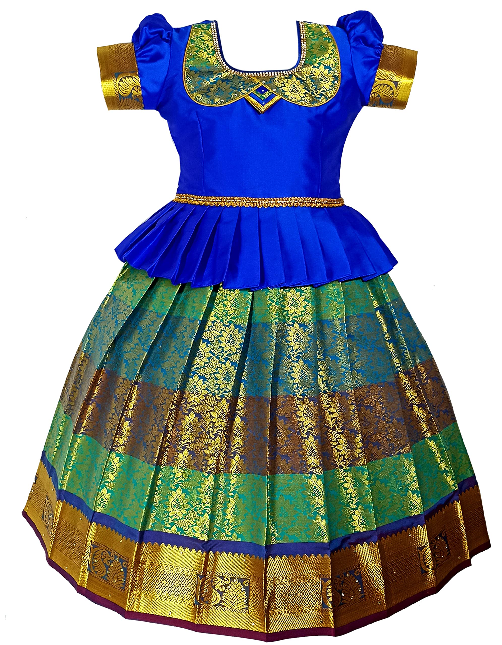 SRI GANAPATHI FASHION Girls Traditional Lehenga Choli KANMANI PATTU BLUE