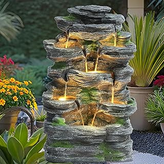 10 Rock Garden Fountain Ideas for Natural Landscapes 13 7 Tiers Cascading Rock Water Fountain with LED Lights, Outdoor Waterfall...