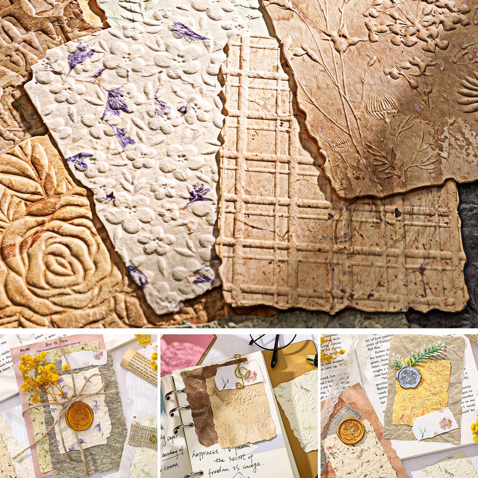 168 szt. teksturowany papier do scrapbookingu, 6 motywów, materiały do scrapbookingu, wytłaczane wzory, zestaw dekoracyjny do dzienników śmieci, tworzenia kart, kolaży, rzemiosła retro, 168 szt