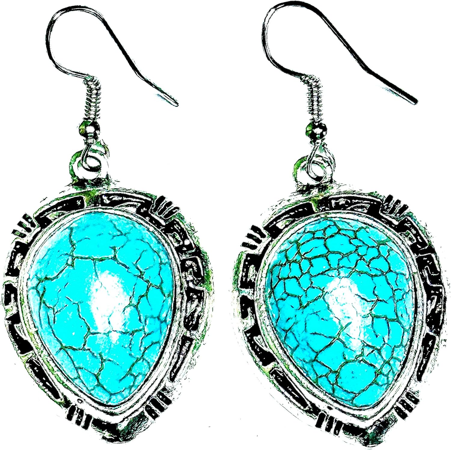 Turquoise reverse tear drop dangle earrings