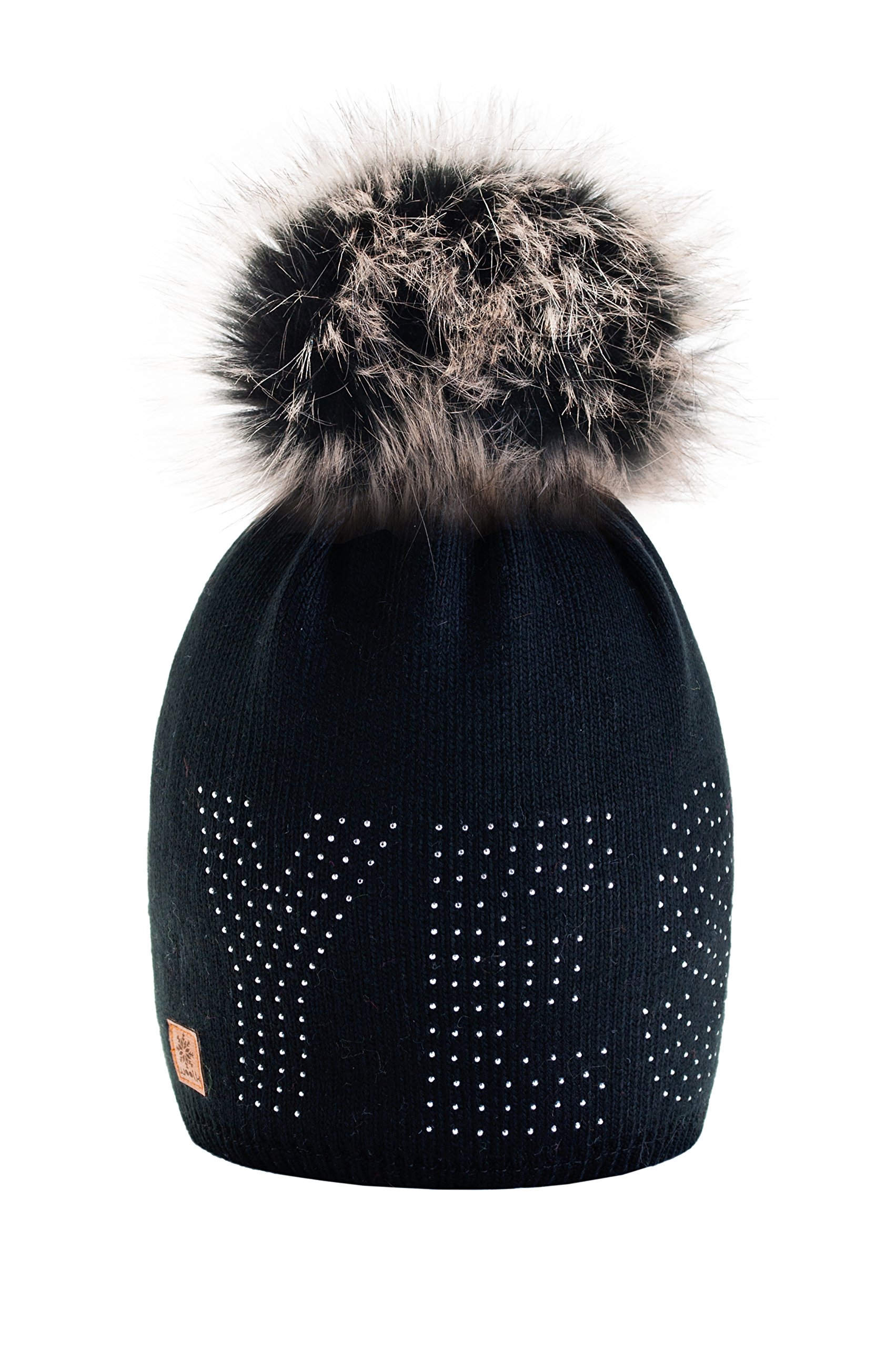 4sold Yes Gold Girls Winter Hat Wool Knitted Beanie Fleece with Large Faux Fur Pom Pom Cap Ski Snowboard Hats Bobble One Size