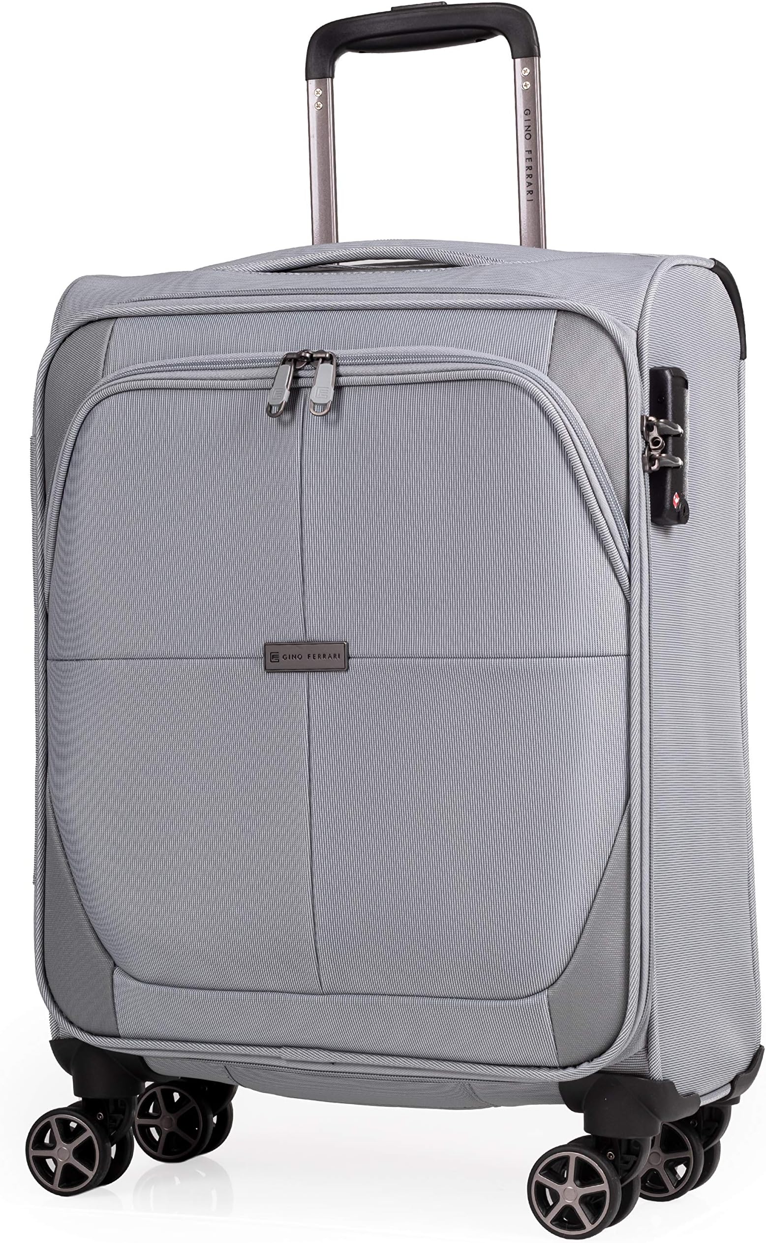 Gino Ferrari Luggage Softside Suitcase with Wheels - Soft Shell Travel Cases | Onboard Cabin Carry On Approved Soft Sided Suitcases (Grey, S)