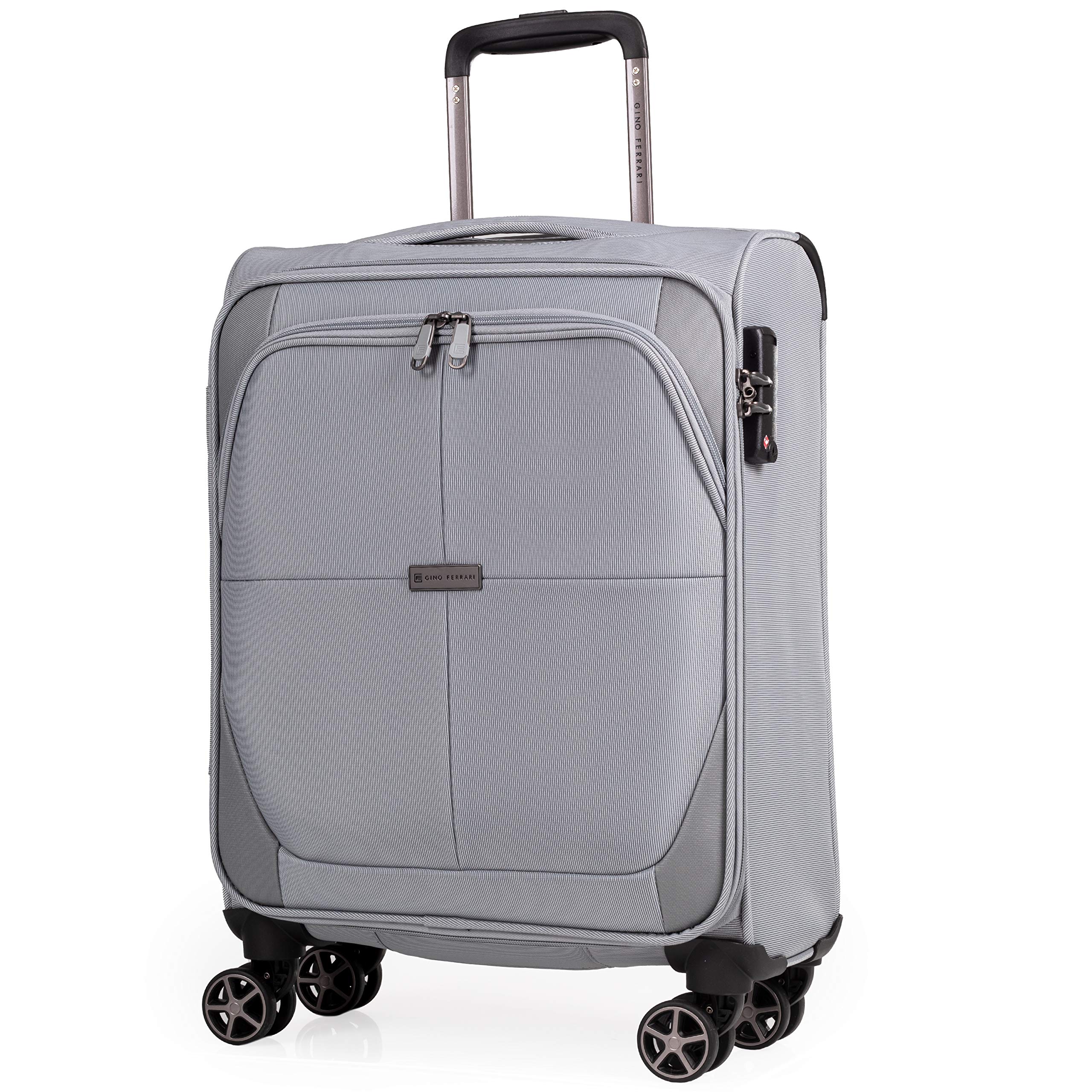 Gino Ferrari Luggage Softside Suitcase with Wheels - Soft Shell Travel Cases | Onboard Cabin Carry On Approved Soft Sided Suitcases (Grey, S)