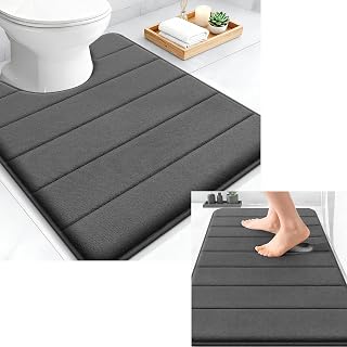 OLANLY Memory Foam Bathroom Rugs and Toilet Rugs, Bath Rug Size 30x20 and U-Shaped Size 24x20 in Black, 2 Item Bundle