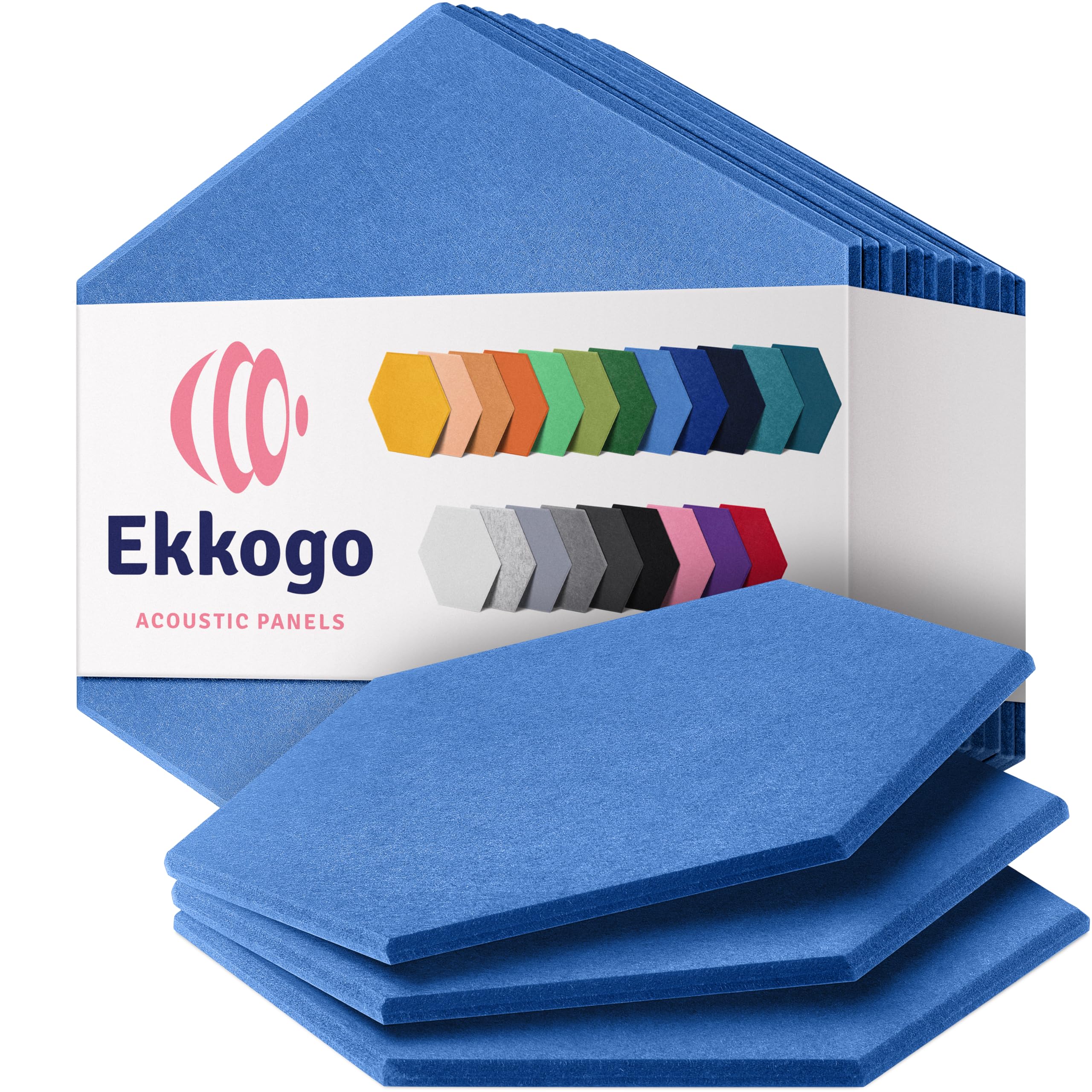 Acoustic Panels 12-Pack - 14"X12.1"X0.4" Soundproof Wall Panels - High Density Sound Dampening - Grand Blue Hexagon