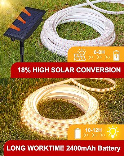Miniatura 3 de LUHLEE Tira de luces LED solares para exteriores, 600 luces LED más brillantes de 32.8 pies para exteriores con control remoto, 8 modos de