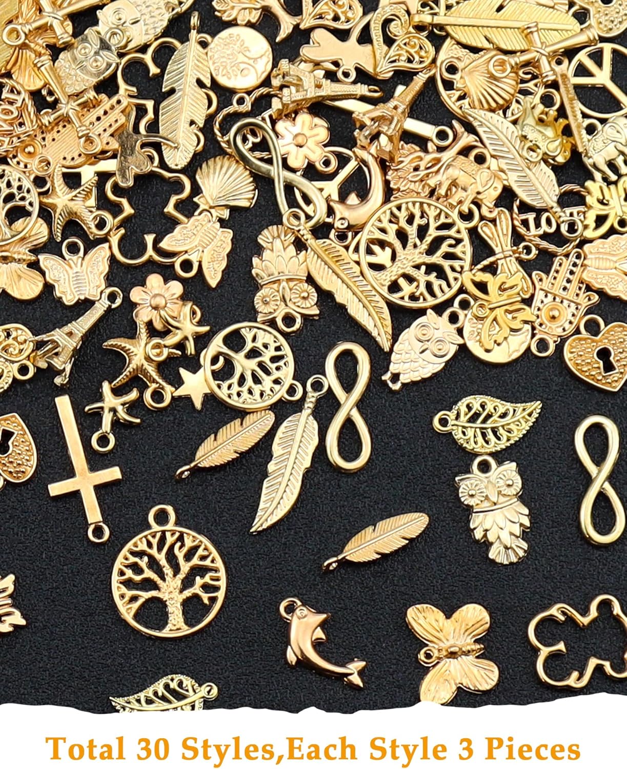 YETOOME 90 Pcs KC Gold Charm Bulk Lots Assorted Pendants for Necklace Bracelet Jewelry Making and Crafting Supplies (30 Styles) - Image 3