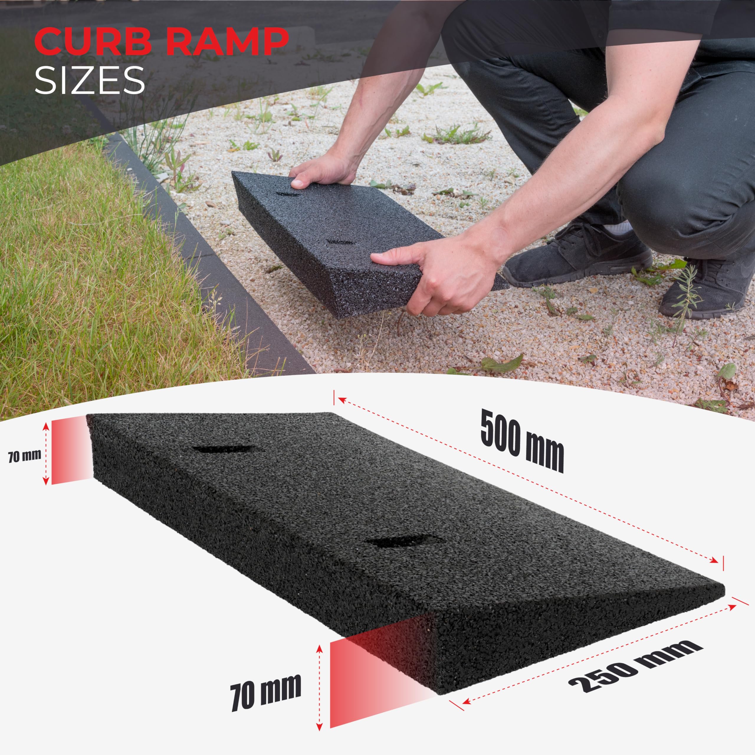 Bordsteinrampe 500x250x70 Bordstein Auffahrrampe aus Gummigranulat
