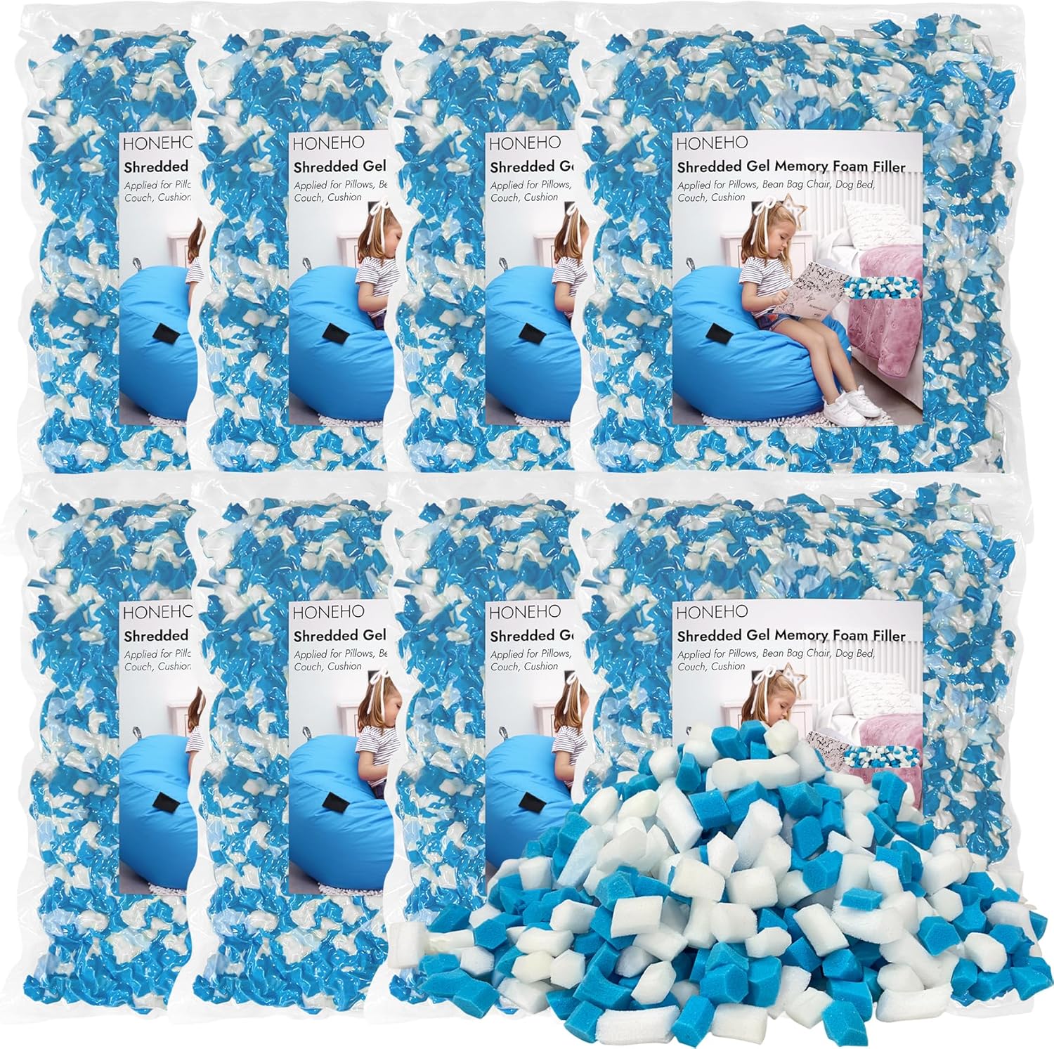 40LBS Shredded Memory Foam Filling Bean Bag Filler, Added Gel Particles Comfortable and Soft,Very Suitable for Filling Bean Bags, Pillows,Dog beds, Couch Cushion