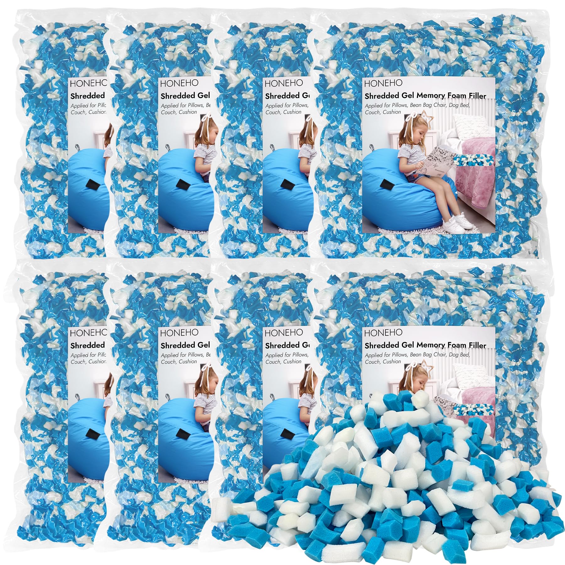 HONEHO 40LBS Shredded Memory Foam Filling Bean Bag Filler, Added Gel Particles Comfortable and Soft,Very Suitable for Filling Bean Bags, Pillows,Dog