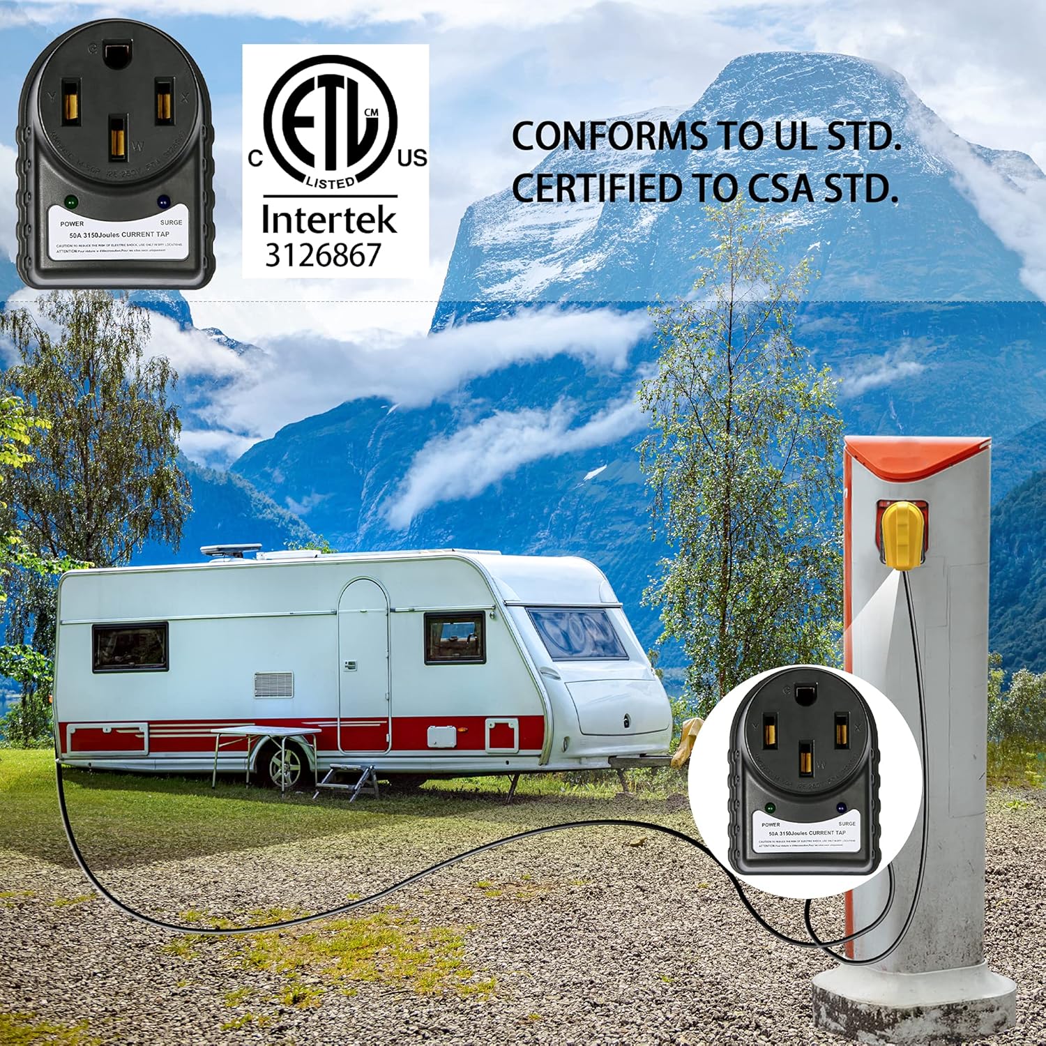 Sintron RV Surge Protector connected to power pedestal