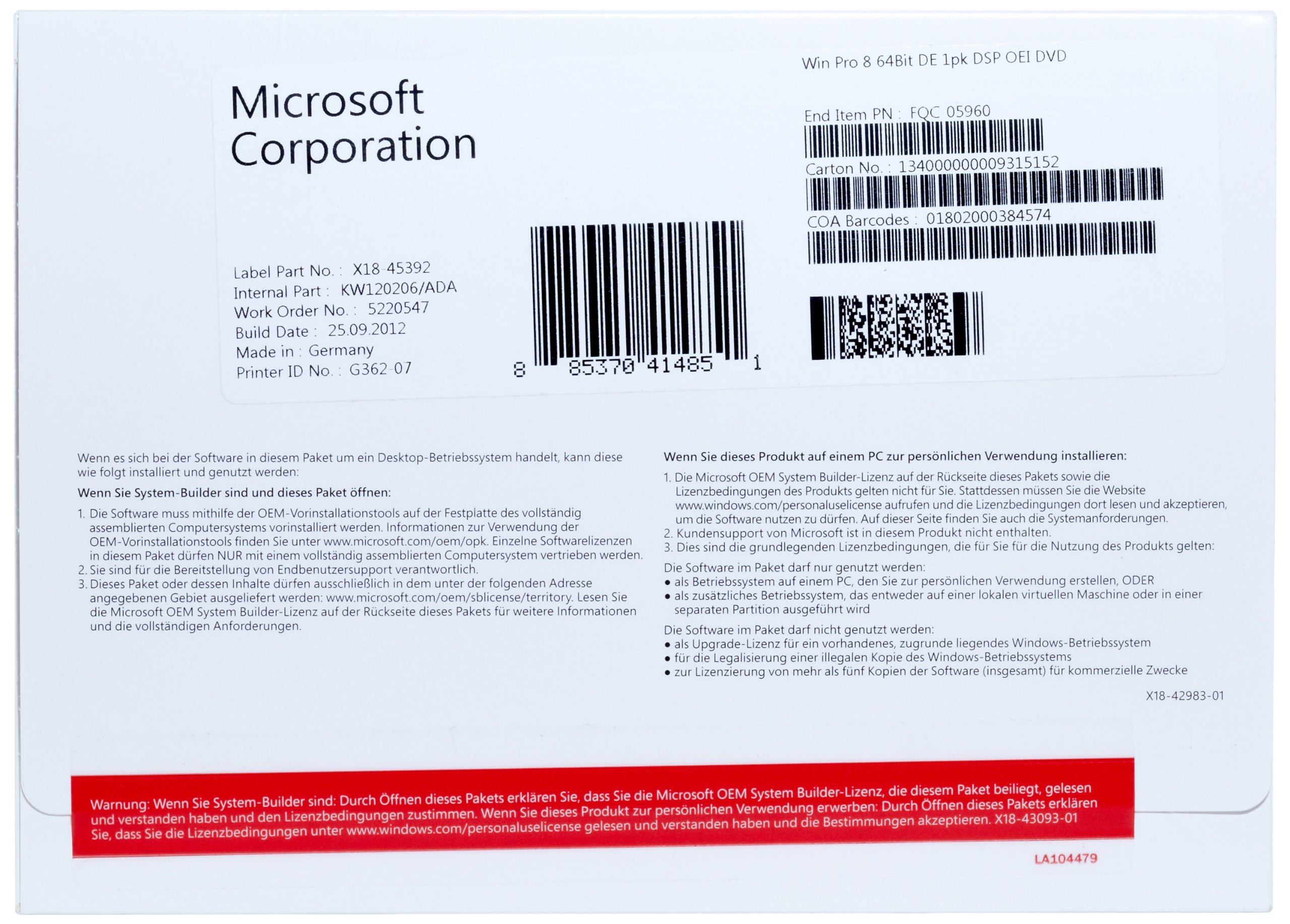 Windows 8 Pro OEM 64 Bit Vollversion