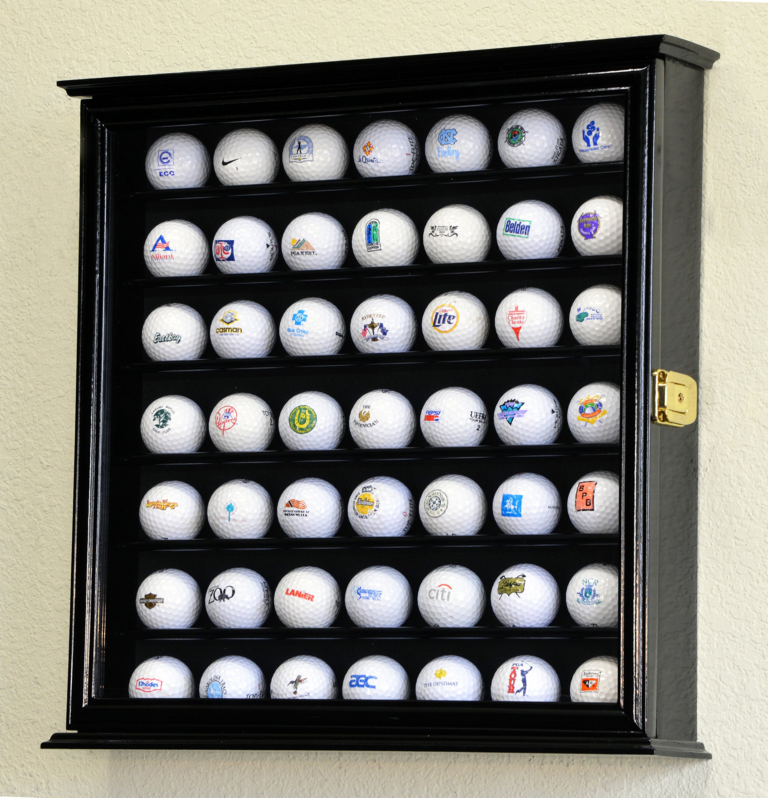 Golf Ball Display Case Cabinet Wall Rack Stand Select Your Size 98% UV Lockable 5 Sizes 4 Colors to Choose (49 Golf Ball, Black Finish)
