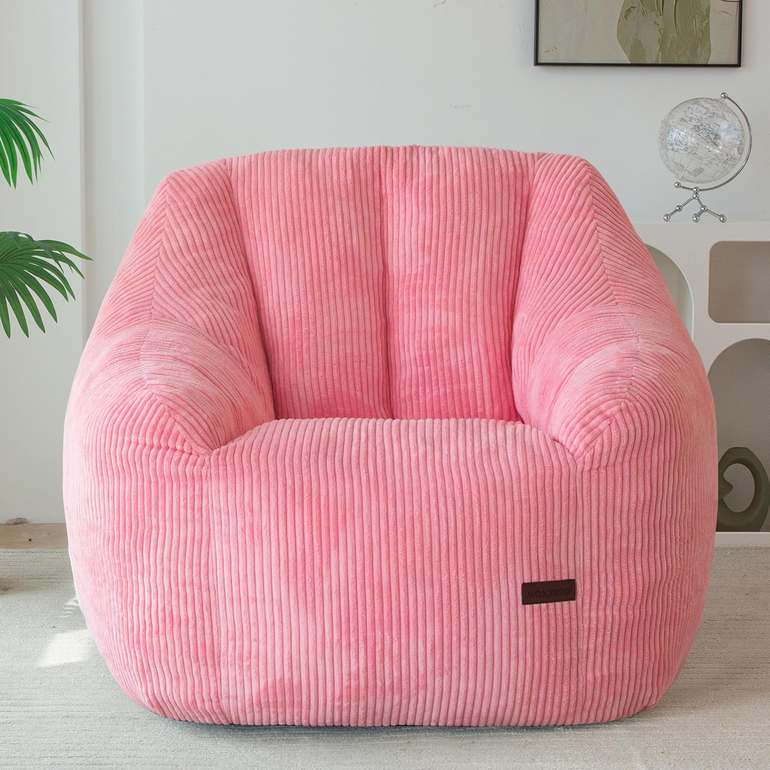 MAXYOYO Bean Bag Chair, Bean Bag Sofa with Filler, Cozy Living Room Chair for Adults and Kids, Stuffed Floor Sofa for Bedroom Dorm Reading, Pink