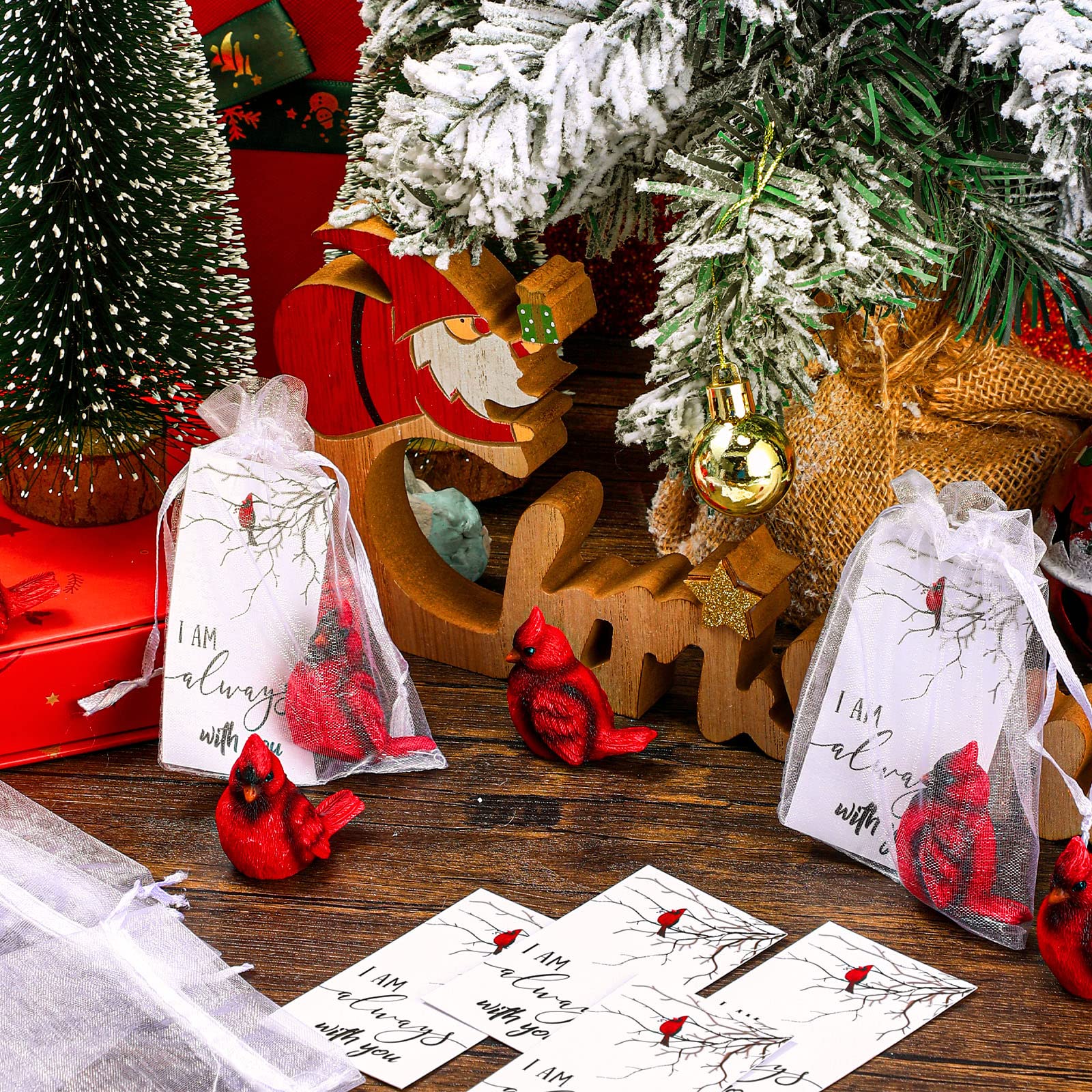Roowest 18 Pcs Cardinal Memorial Gift Set Include Mini Red Cardinal Bird Statue Figures, Red Feathered Cards, Organza Bags for Loss of Loved One Sympathy Memorial Gift Funeral Memory