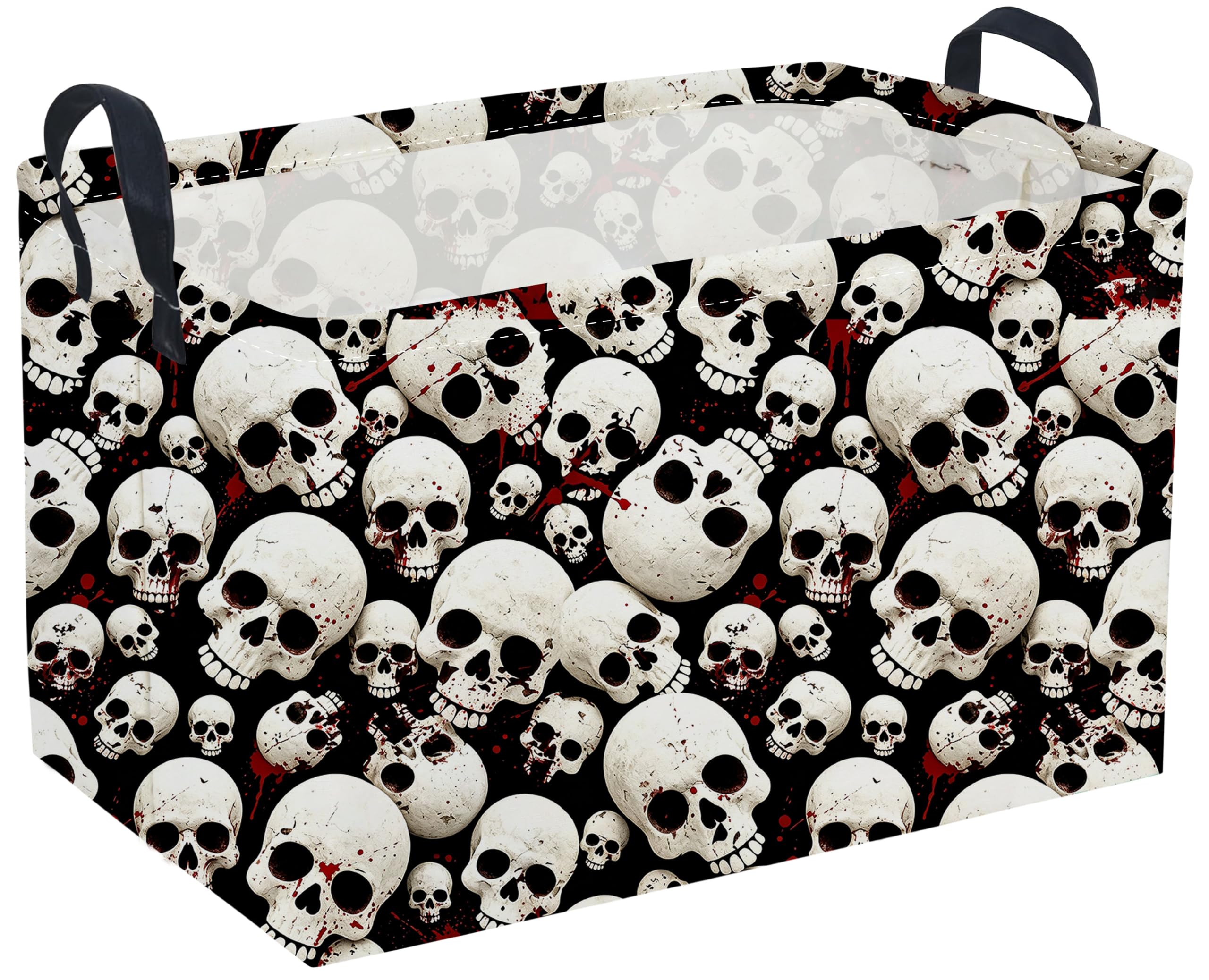 Sanjiaofeng Rectangular Gothic Skull Halloween Storage Basket,Empty Halloween Basket.Cute Baskets for Room Decor, Pumpkin Baskets with Handles.Books Bins,Gifts Box(Skull)
