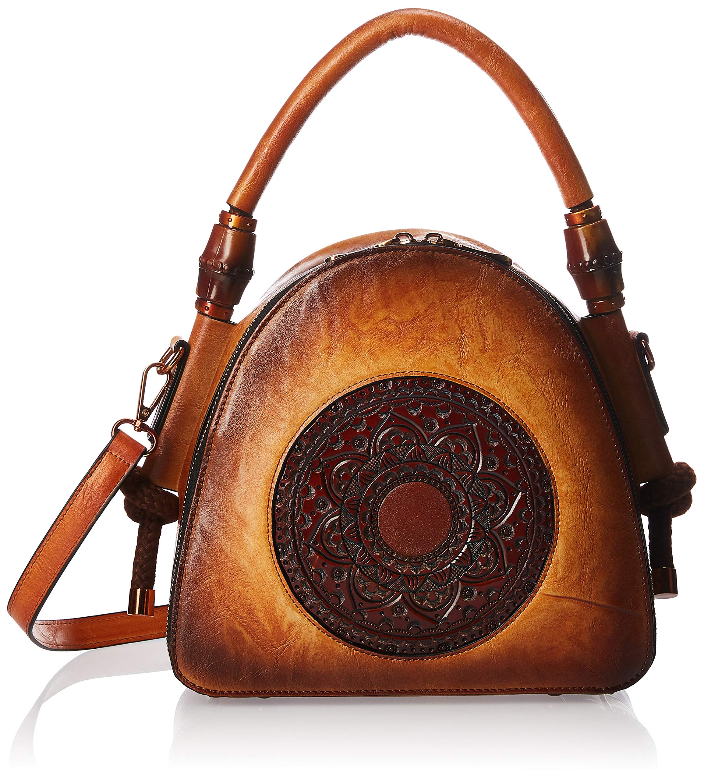 GenericThai Design PU Leather Handbags for Women- Chunky Ropes and Metallic Vintage Beads Handbag