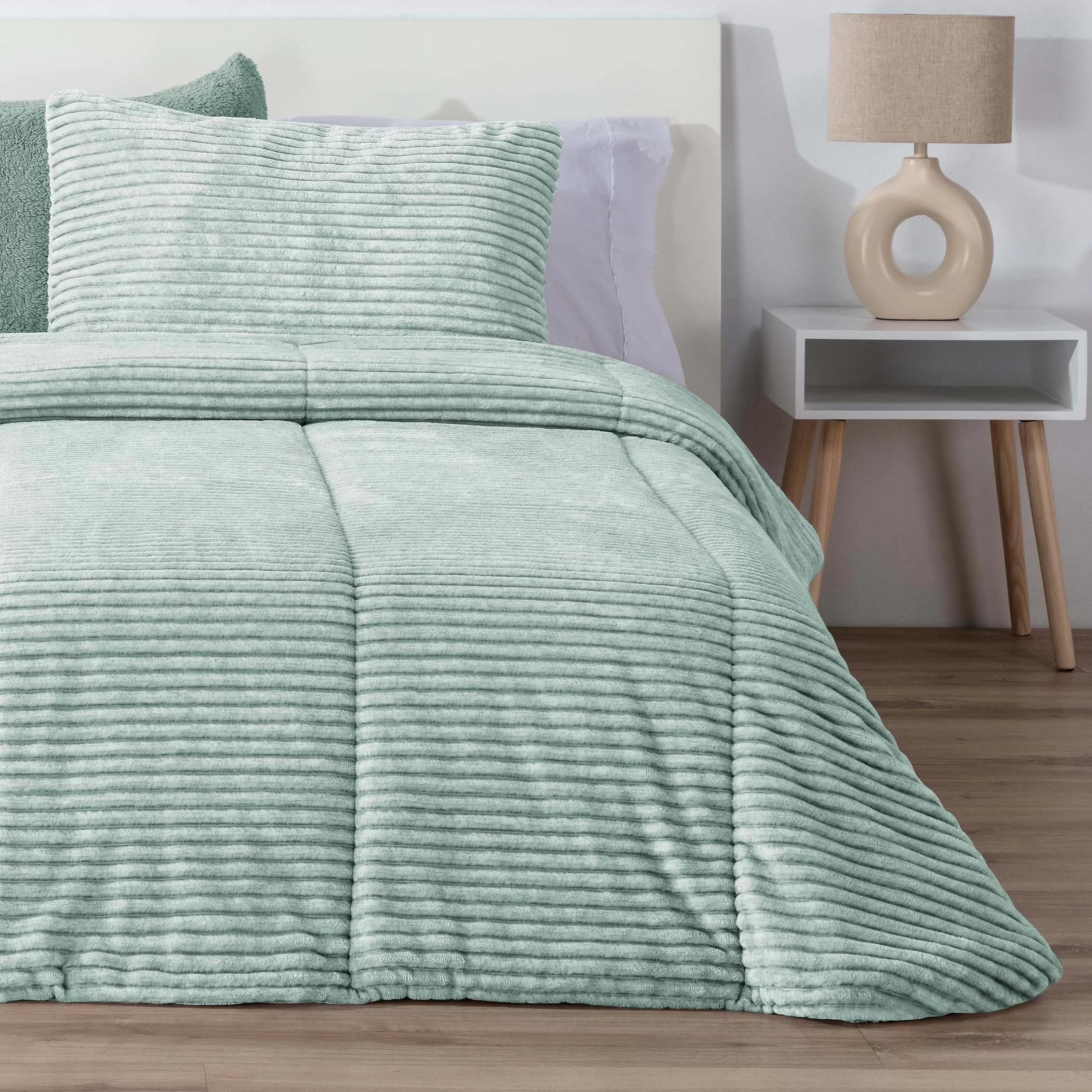 Edredón Comforter New Lines Melange Jaspeado Rayas Turquesa Manterol – Muy Suave y Cálido (150 CM)
