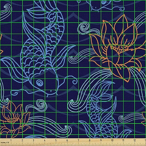 Vista 96 de Ambesonne Tela beige de The Yard, ilustración contemporánea de animales marinos en estilo retro, arte de caballito de mar de cangrejo de pulpo, tela