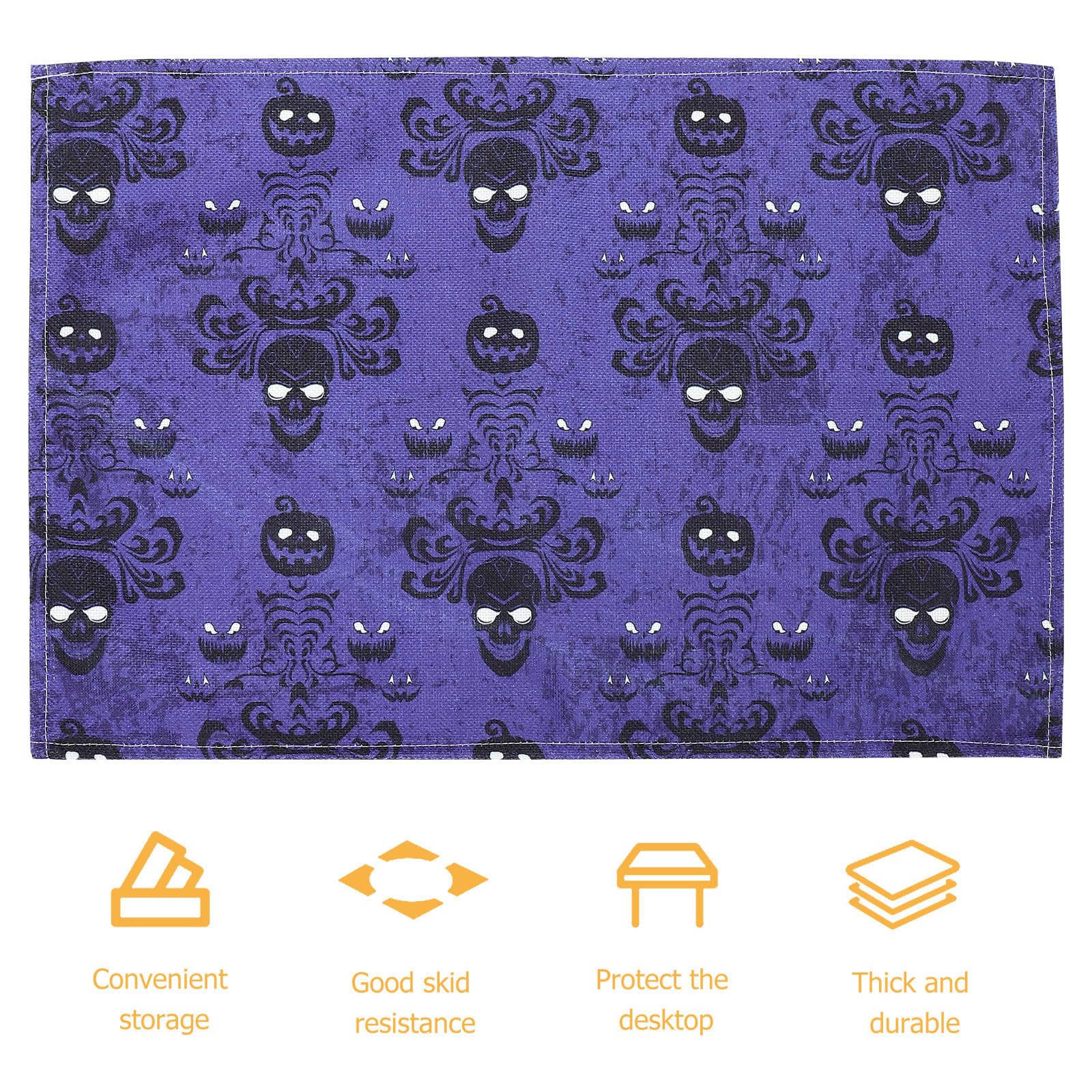 Abaodam 12 Pezzi Tovaglietta Americana in Cotone e Lino Porpora Rettangolare Pieghevole Motivo Scheletro e Zucca per Decorazioni da Tavola di Halloween Protezione Desktop