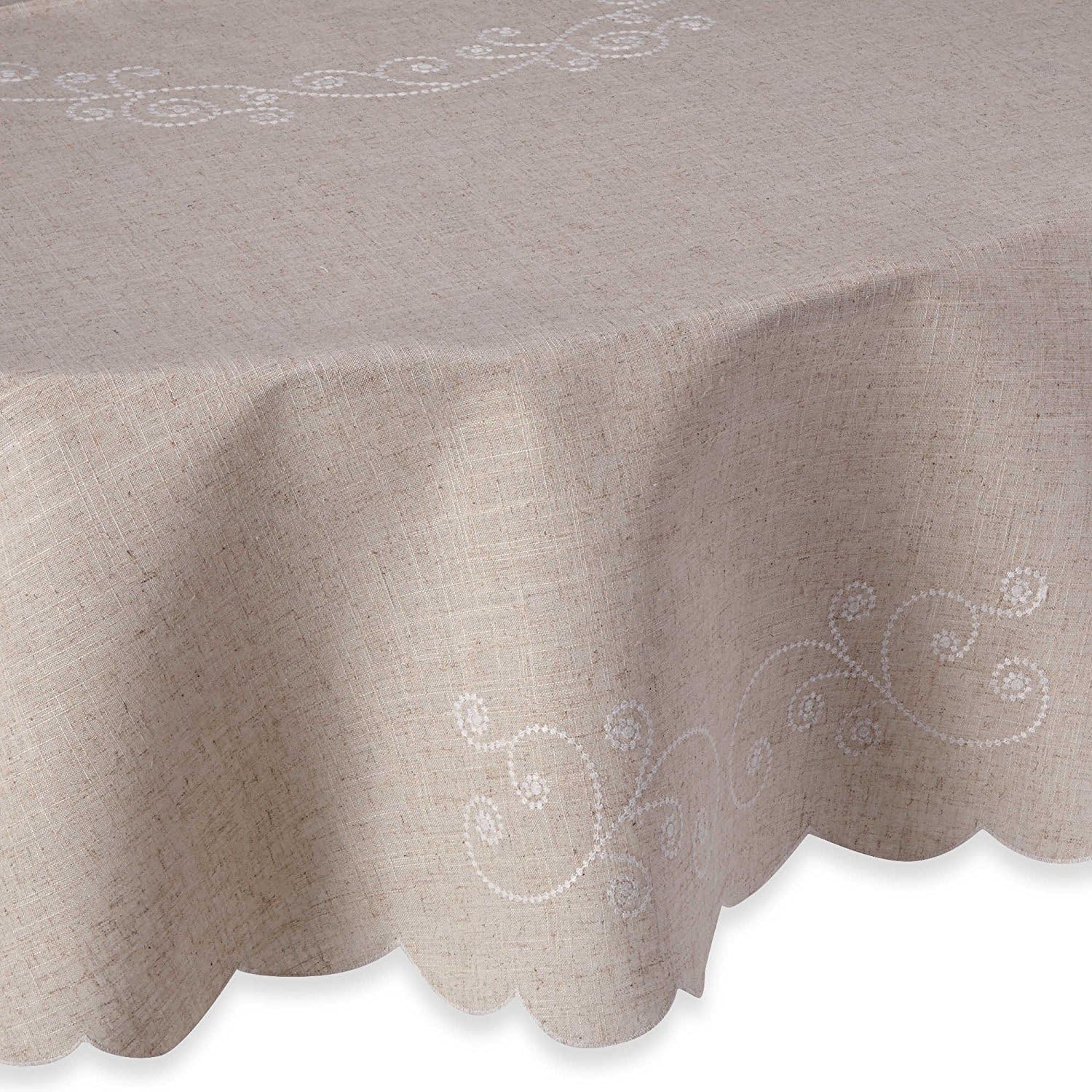 Lenox French Perle Linen Embroidered Tablecloth, Linen, 60" W x 84" L