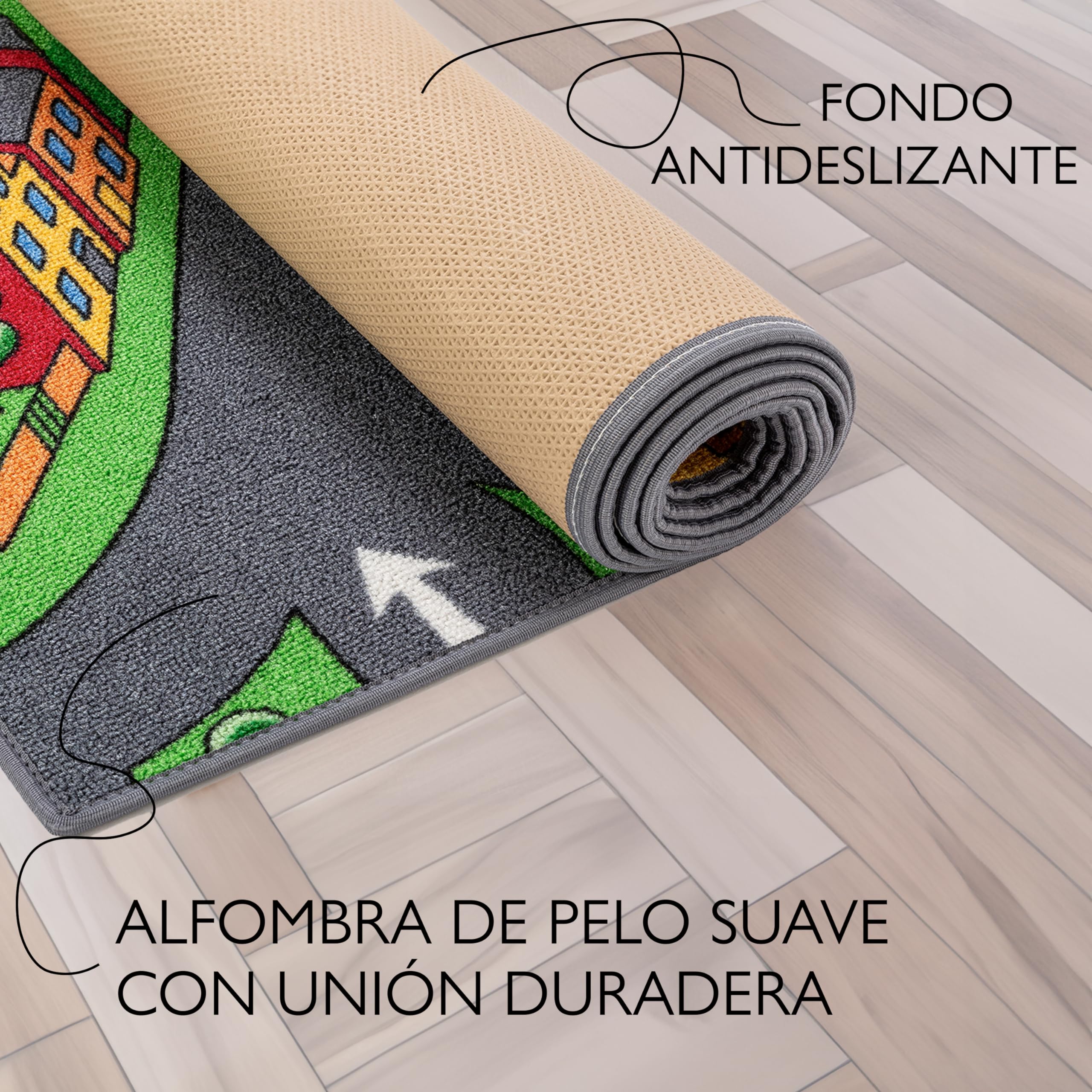 Carpet Studio Alfombra Carretera 95x133cm, Alfombra Infantil para Dormitorio & Cuarto de Jugar, Lavable a Máquina, Fácil de Limpiar, Anti-Deslizante - Little Village