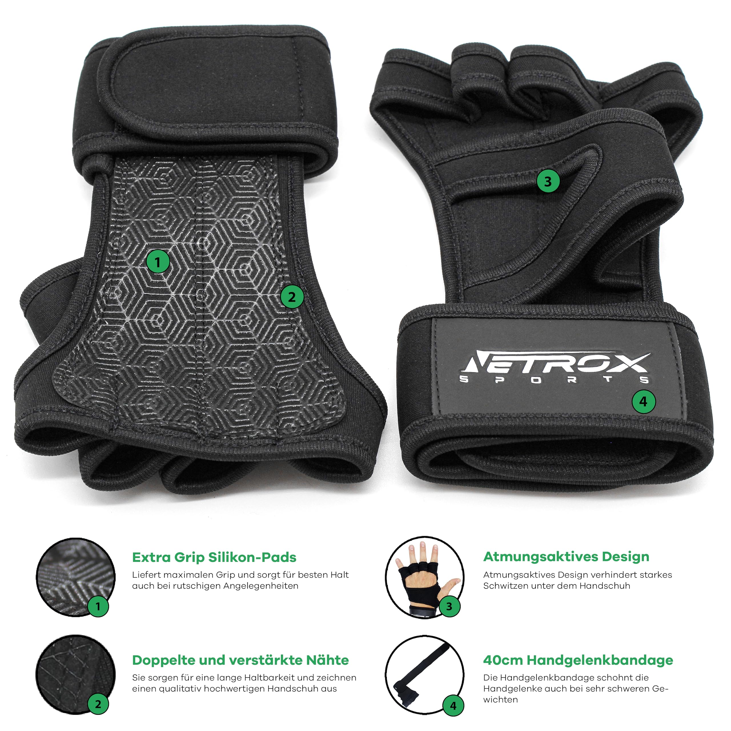 NetroxSports - Trainingshandschuhe mit Handgelenkbandage für Krafttraining Kraftsport - Fitness Handschuhe Gym mit Handgelenkschutz Herren & Damen - Sporthandschuhe Fitnesshandschuhe Sport Training