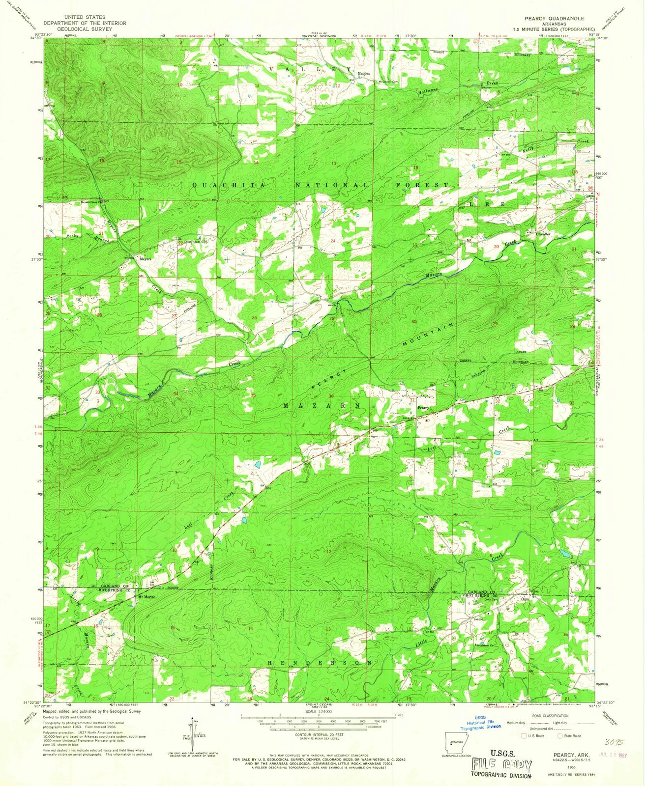 Arkansas Maps - 1966 Pearcy, AR - USGS Historical Topographic Wall Art - 44in x 55in