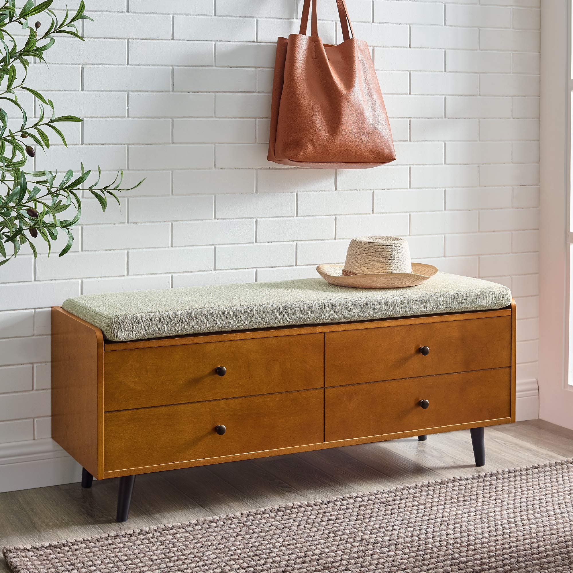Buy Walker Edison Mid Century Modern Wood Entryway Bench with Cushion