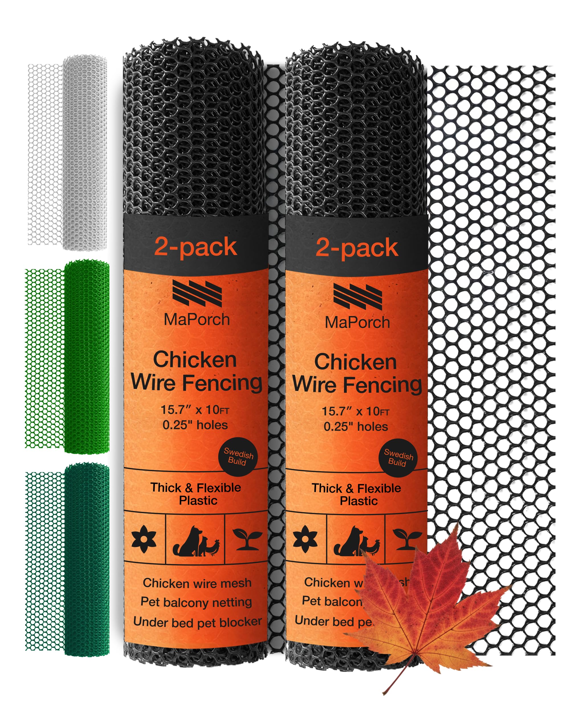 MaPorch Plastic Wire Mesh Fence - 15.7" x 10 ft 2-Pack Black - Durable Plastic Mesh & Netting for Garden Fence & Poultry Barrier - Temporary Chicken Wire Fencing for Dogs