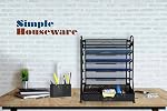 Simple Houseware 6-Tier Mesh Desk File Organizer with Sliding Drawer & Pen Holder - 5 Tilted Letter Trays for A4 Paper, Mail and Documents, Black