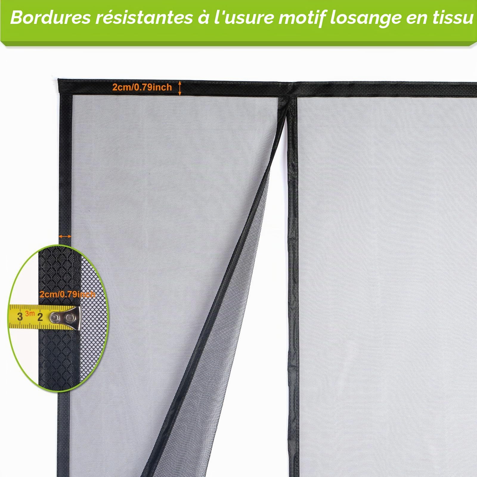 Risareyi Moustiquaire Fenetre Magnetique Résistant 130x130cm, Noir | Filet Renforcée, Rideau Moustiquaire Porte Aimantée, Anti-moustiques, Fermeture Automatique, Sans Percage, 2cm Bande Adhésive