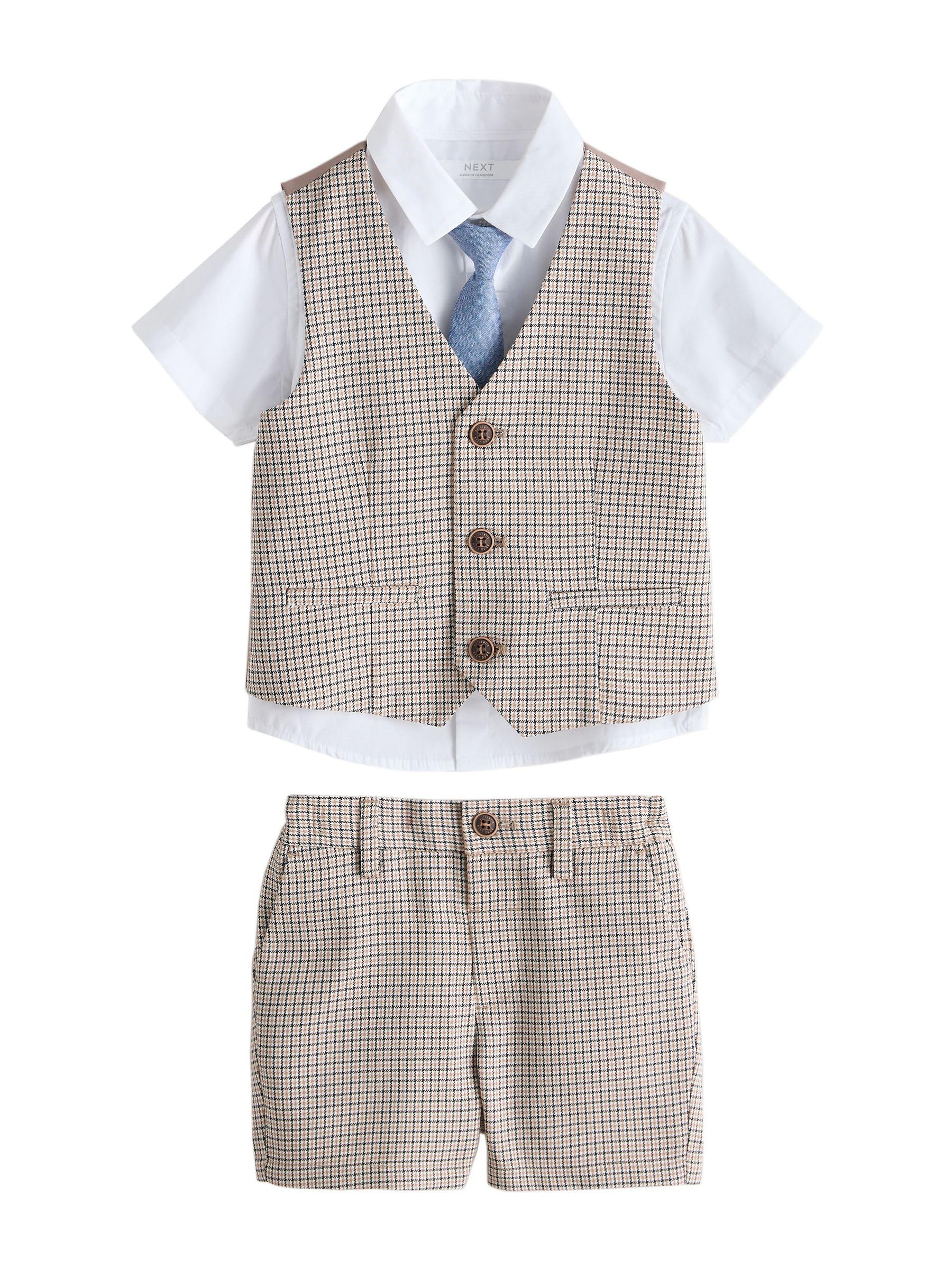 NEXT Ragazzo Completo con gilet, camicia, pantaloncini e cravatta | Bambino, Standard, Button, Lavabile in lavatrice